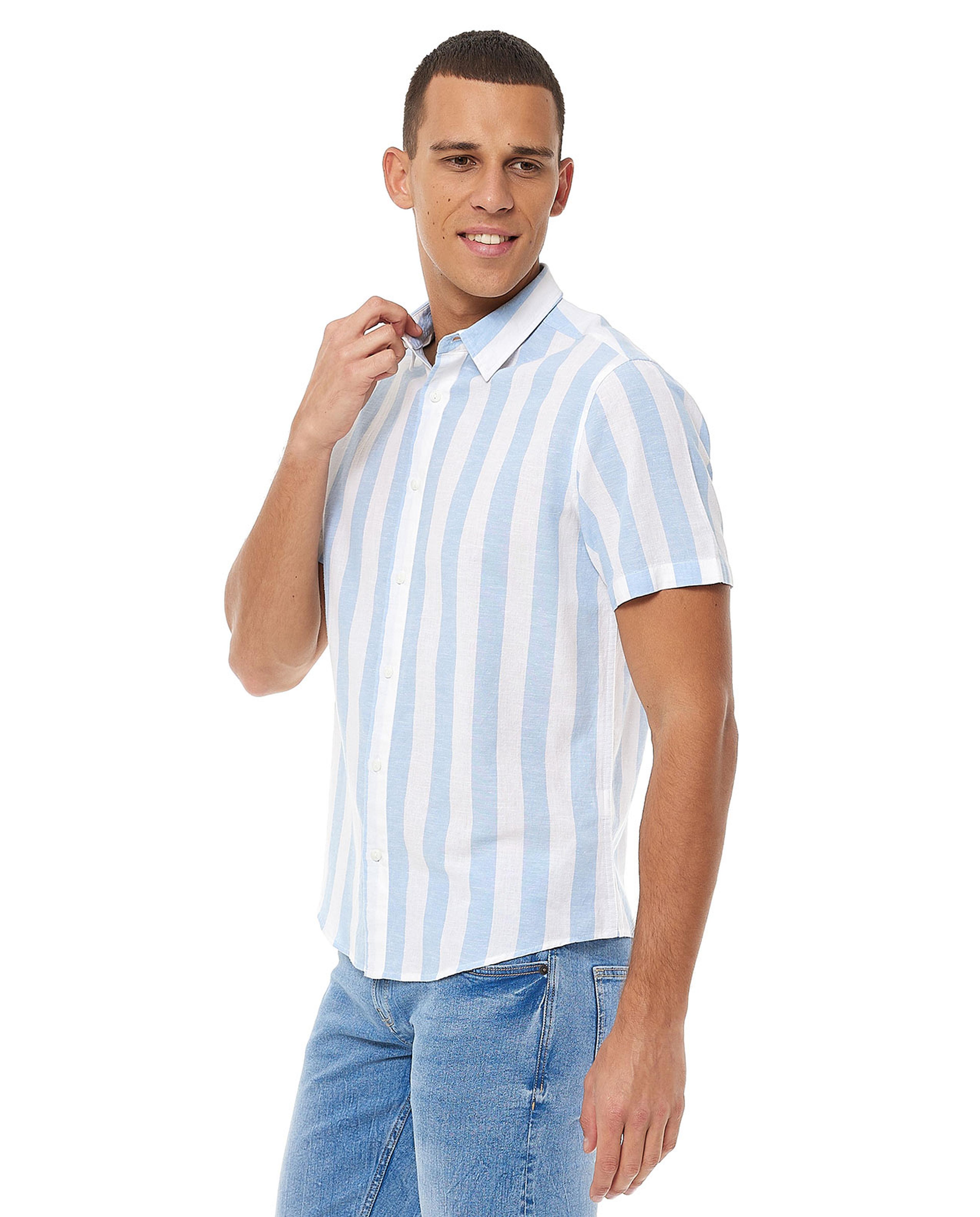 Striped Shirt with Classic Collar and Short Sleeves