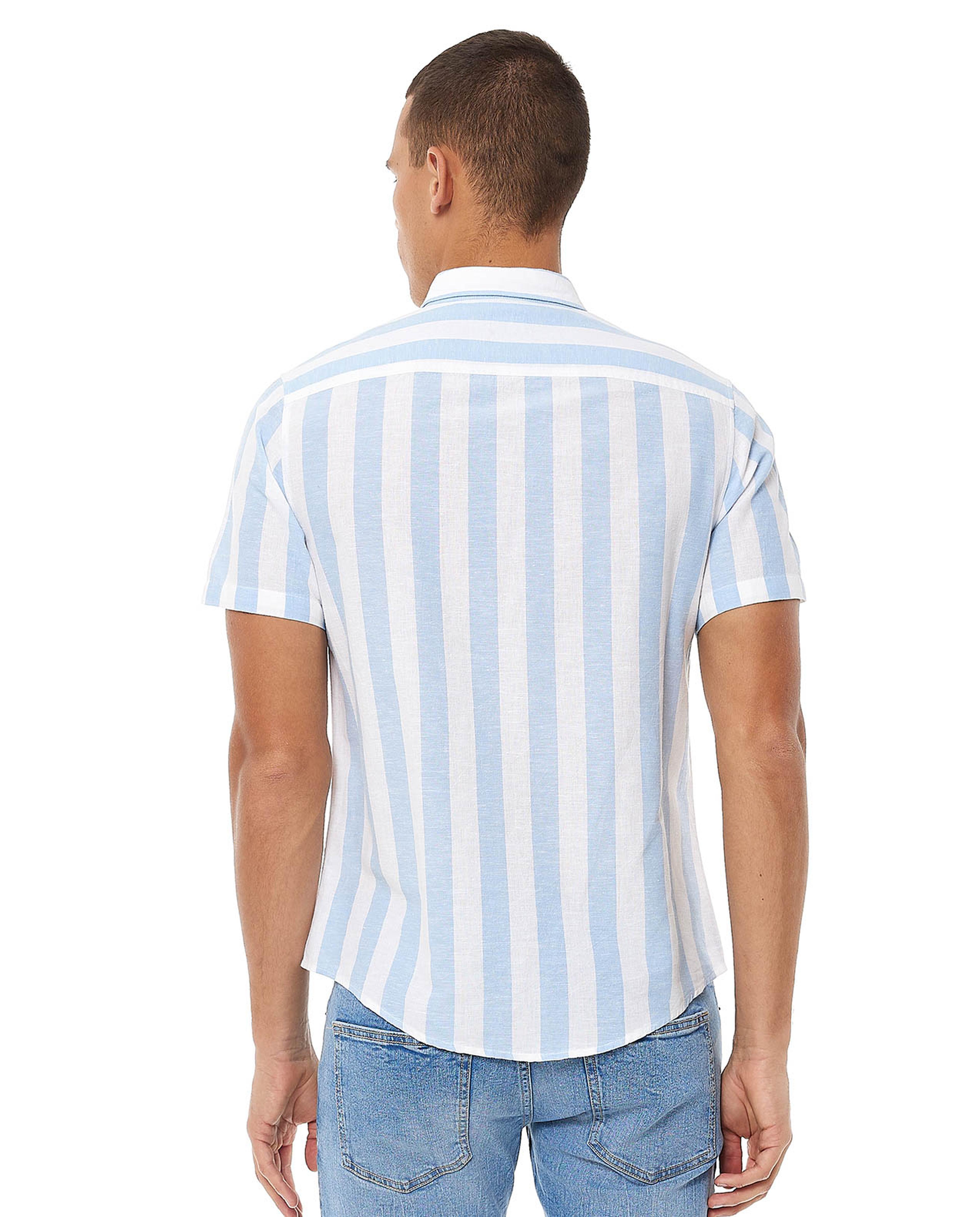 Striped Shirt with Classic Collar and Short Sleeves