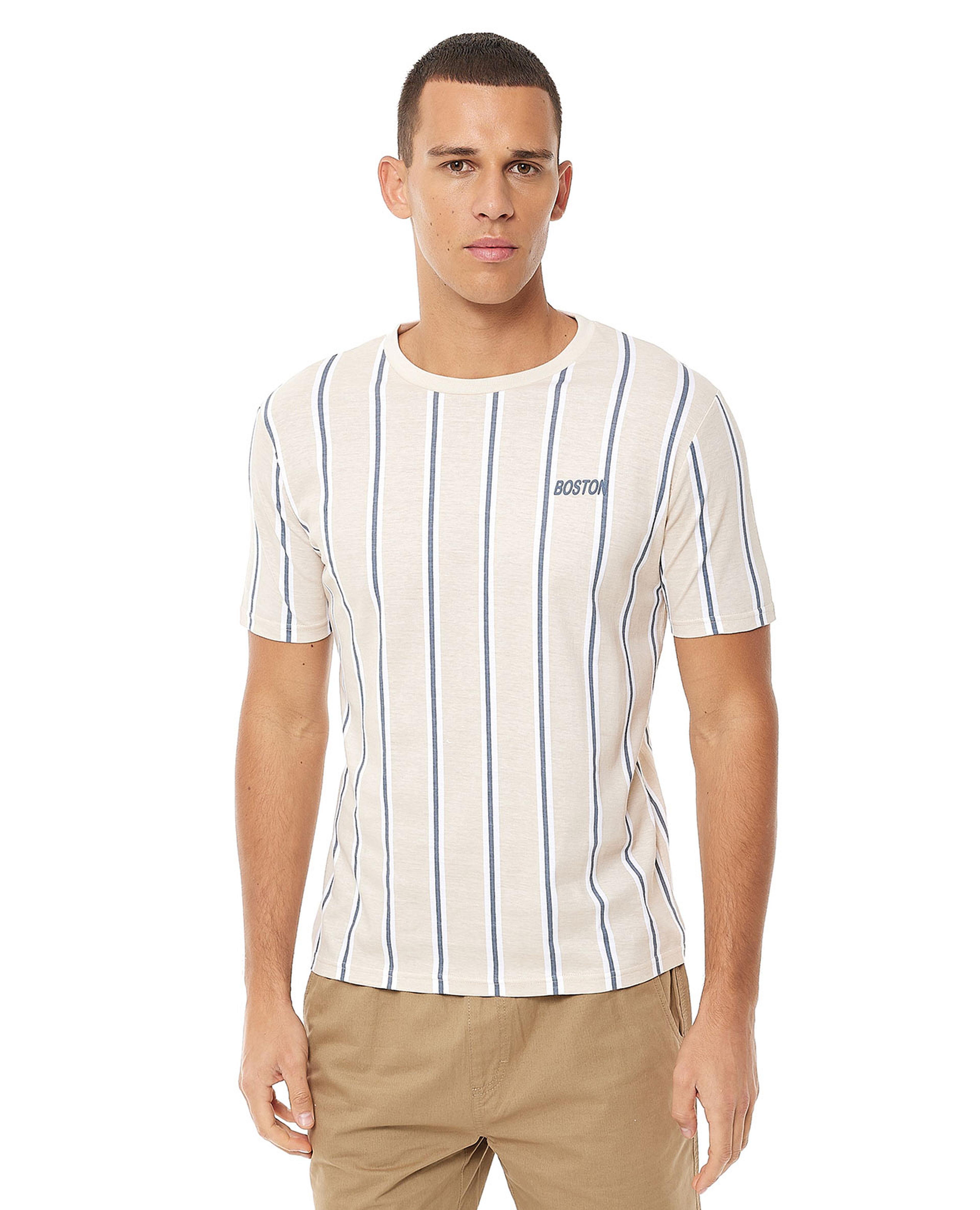 Striped T-Shirt with Crew Neck and Short Sleeves