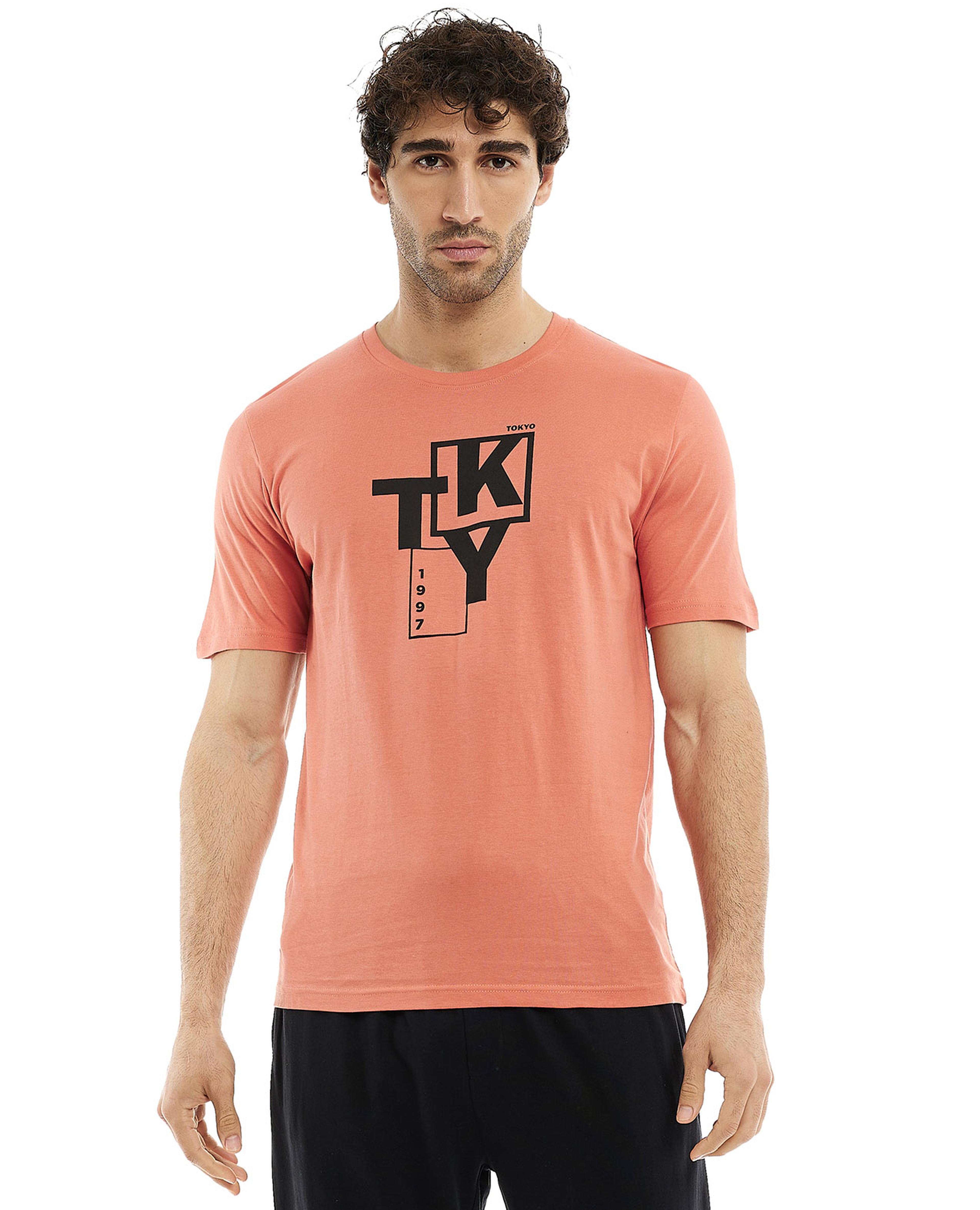 Typography Printed T-Shirt with Crew Neck and Short Sleeves