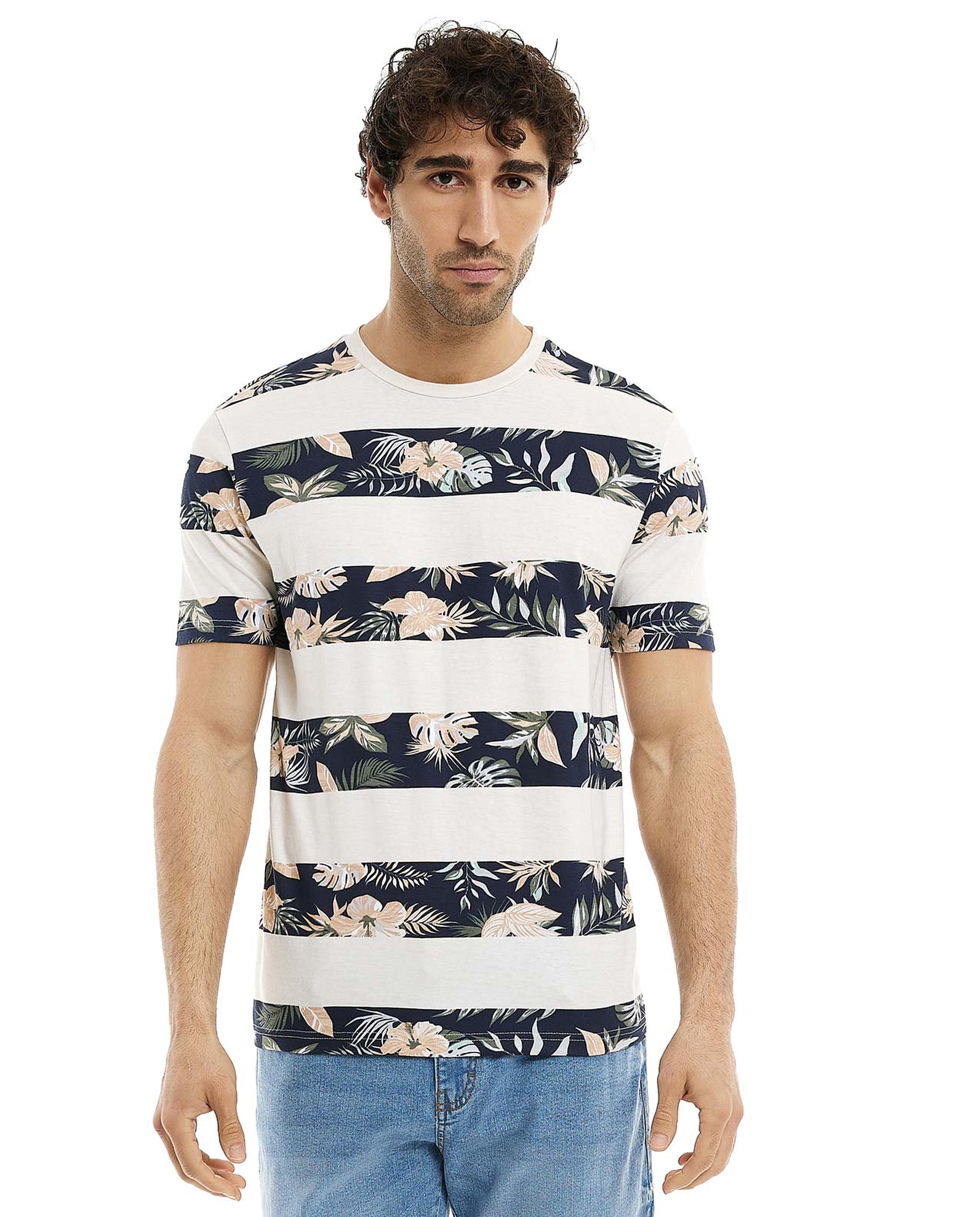 Striped T-Shirt with Crew Neck and Short Sleeves