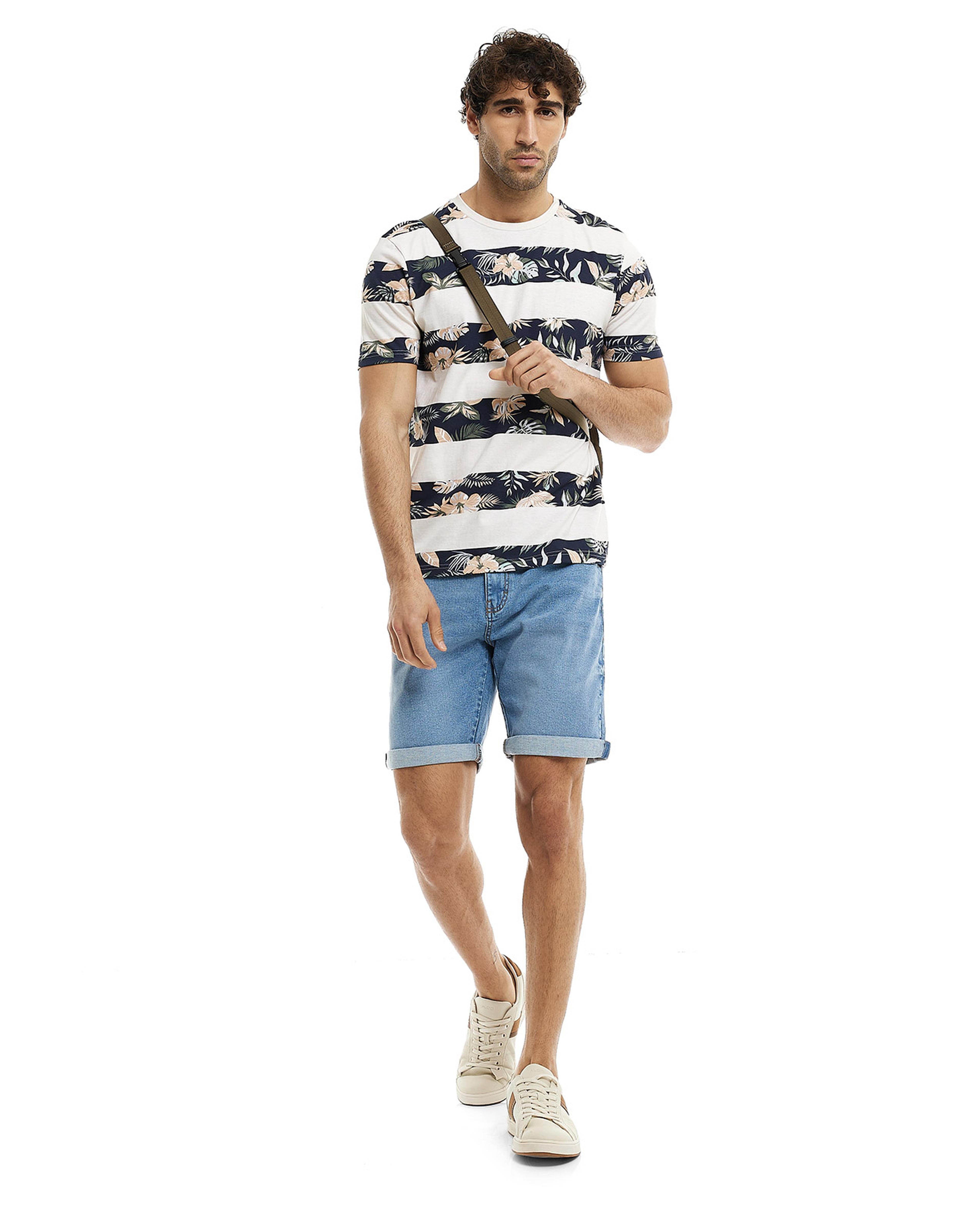 Striped T-Shirt with Crew Neck and Short Sleeves