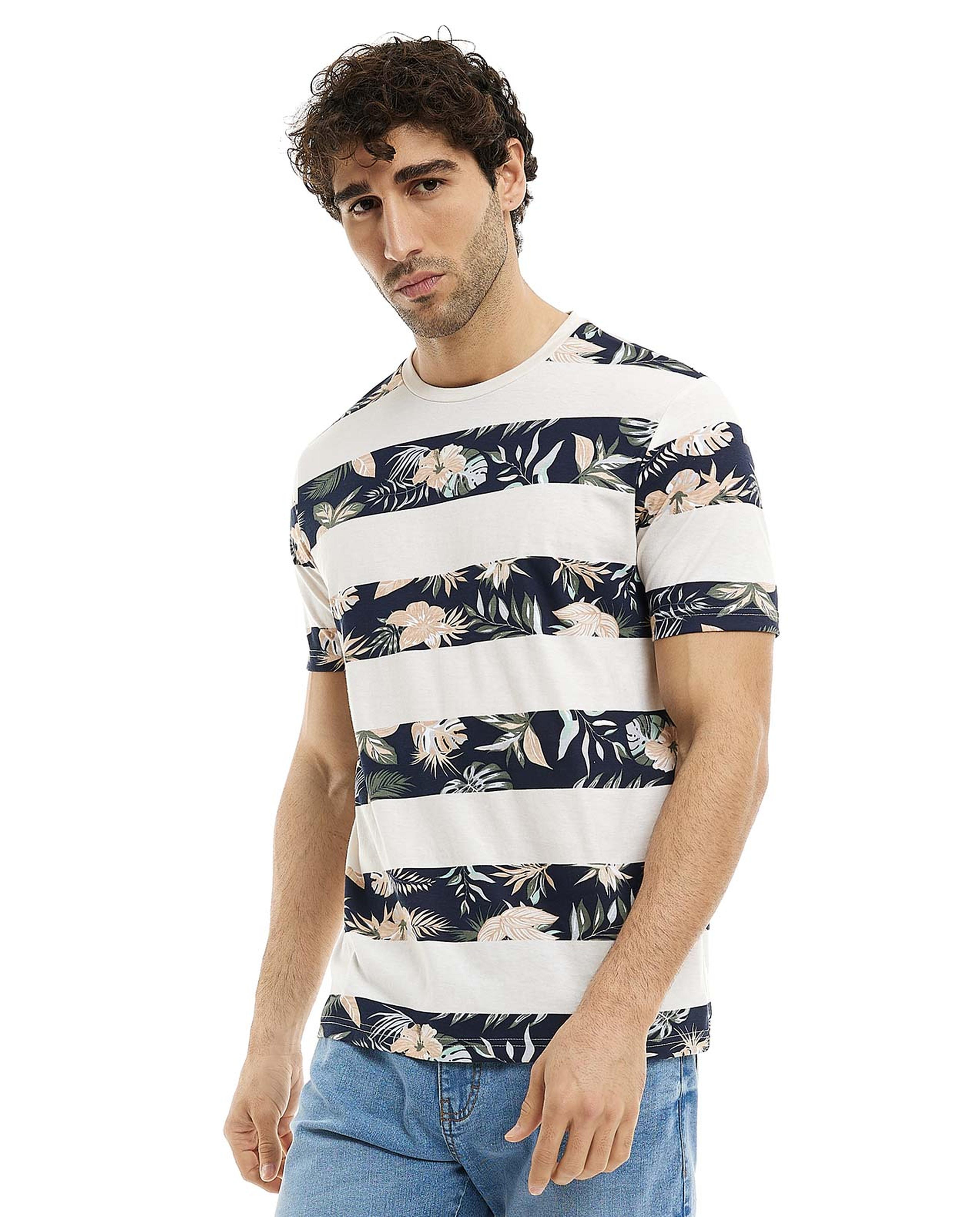 Striped T-Shirt with Crew Neck and Short Sleeves