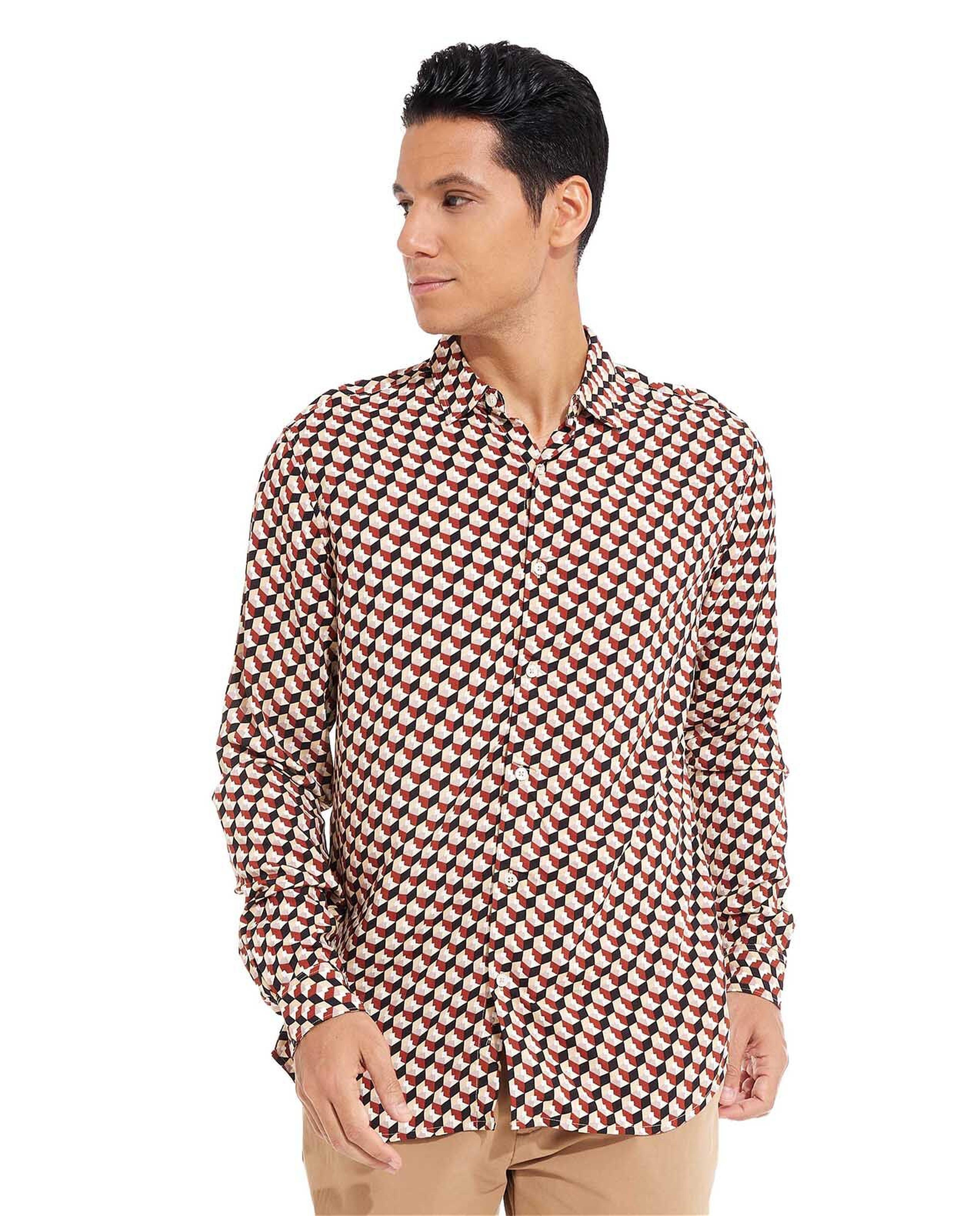 Patterned Shirt with Classic Collar and Long Sleeves