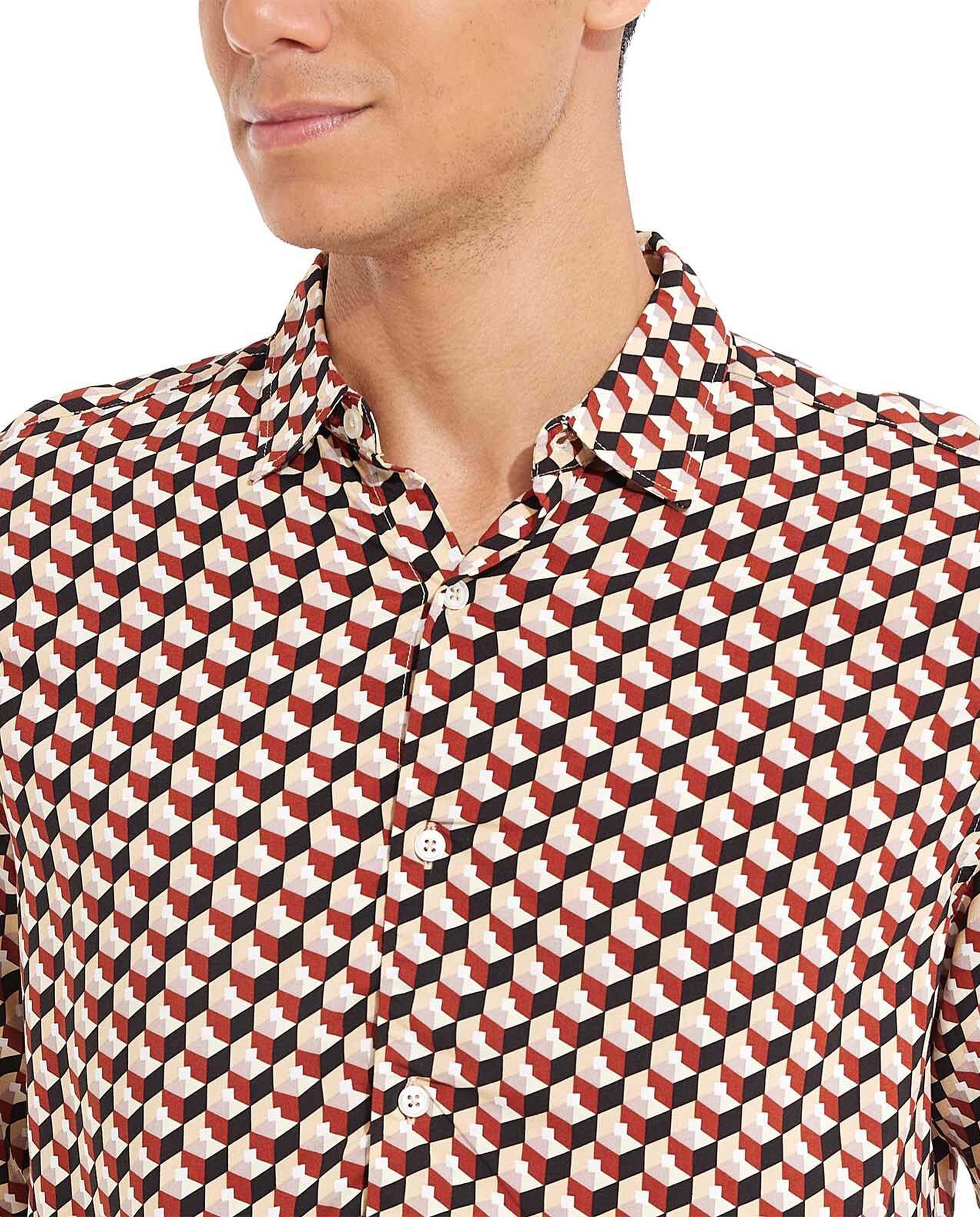 Patterned Shirt with Classic Collar and Long Sleeves