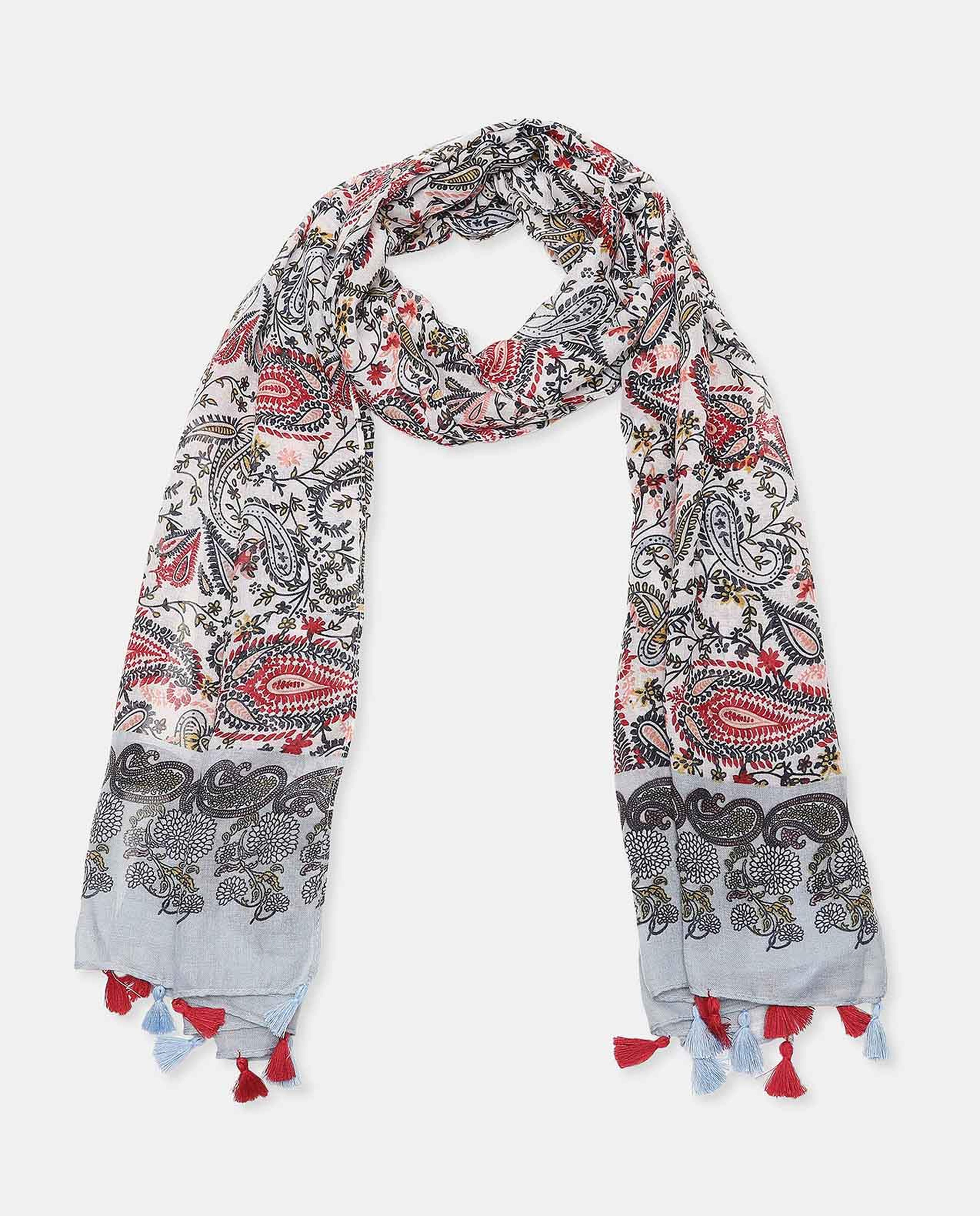 Paisley Printed Tassel Border Scarf