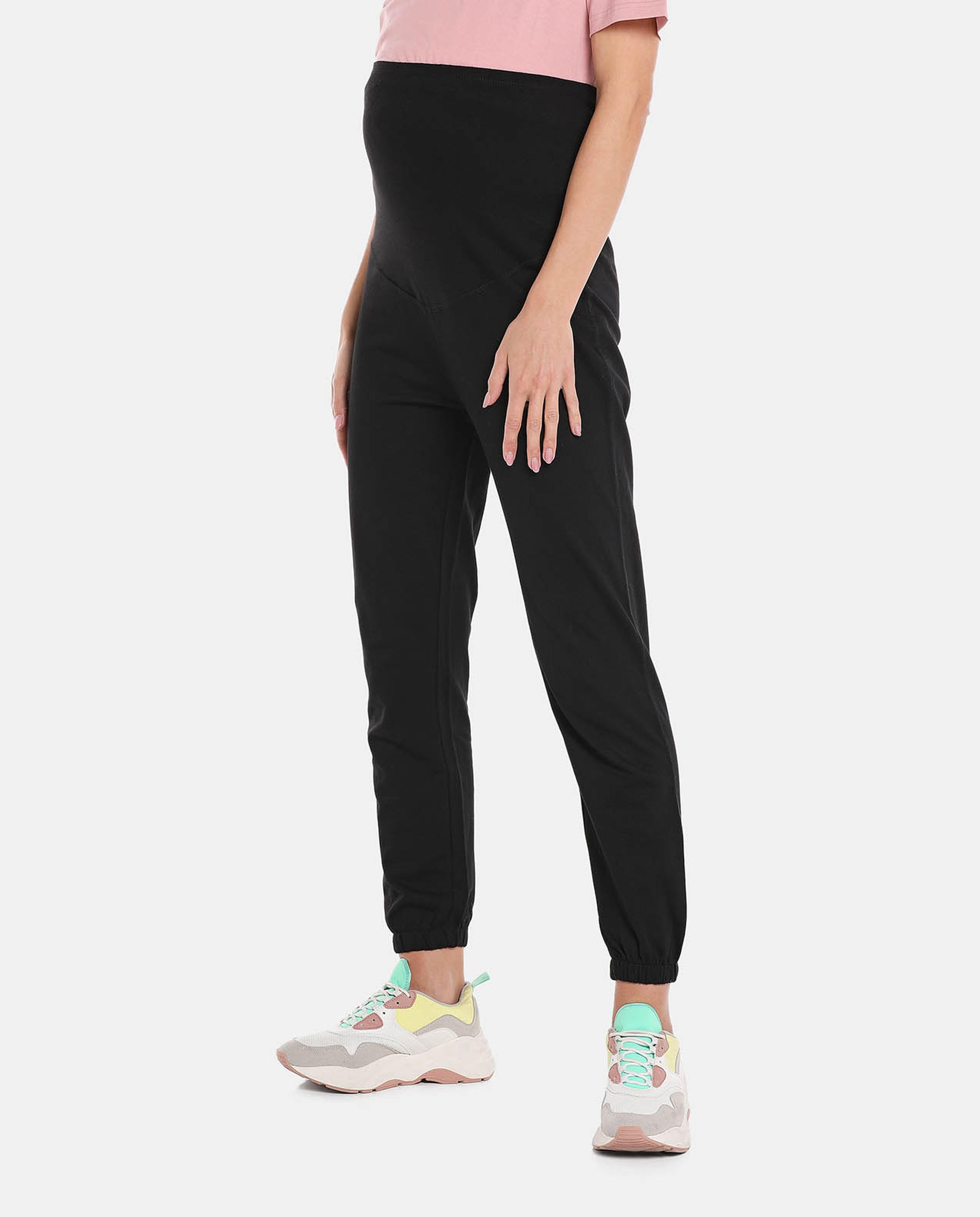 Black Solid Maternity Knit Joggers