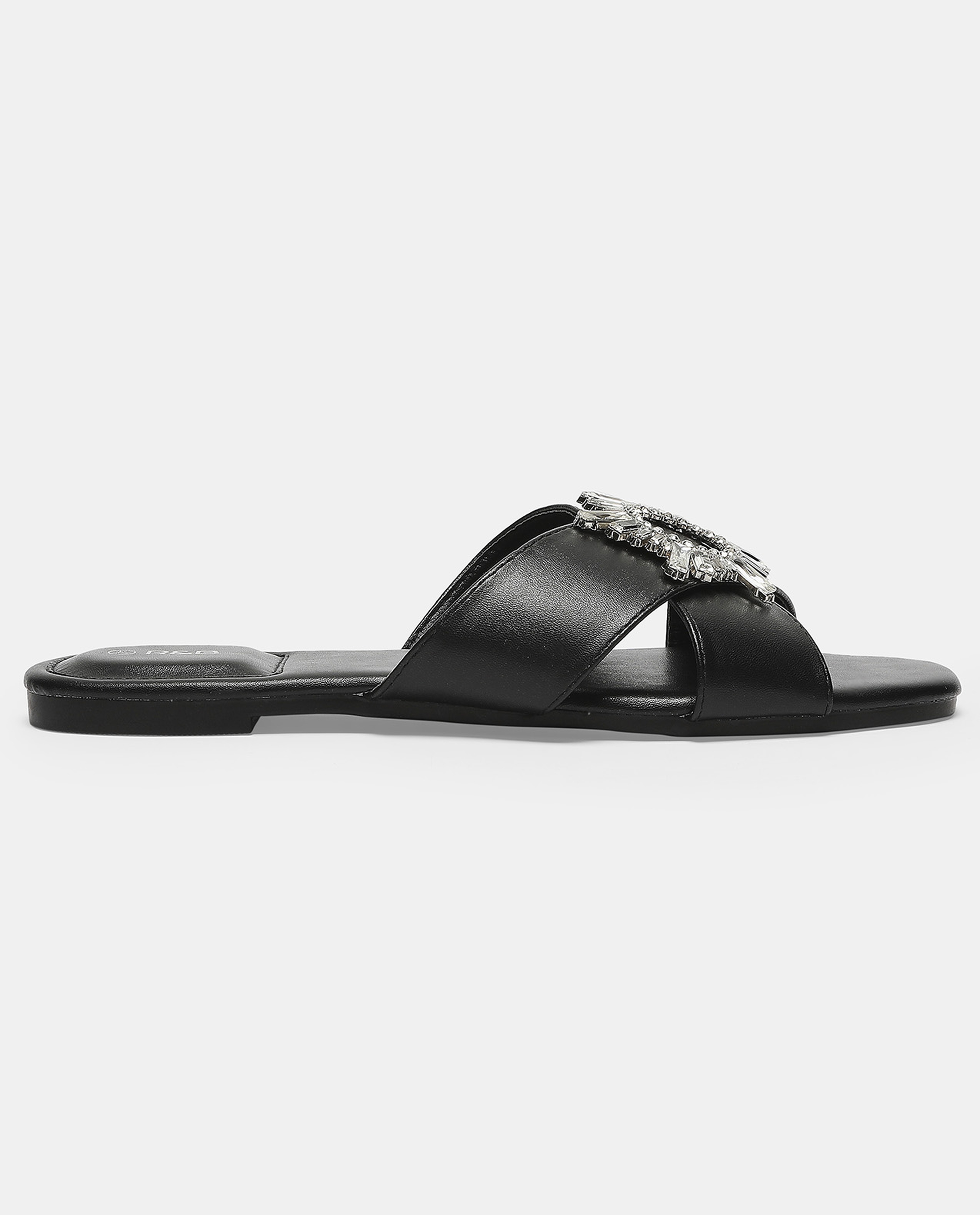 R&B Black Criss Cross Strap Flat Sandals