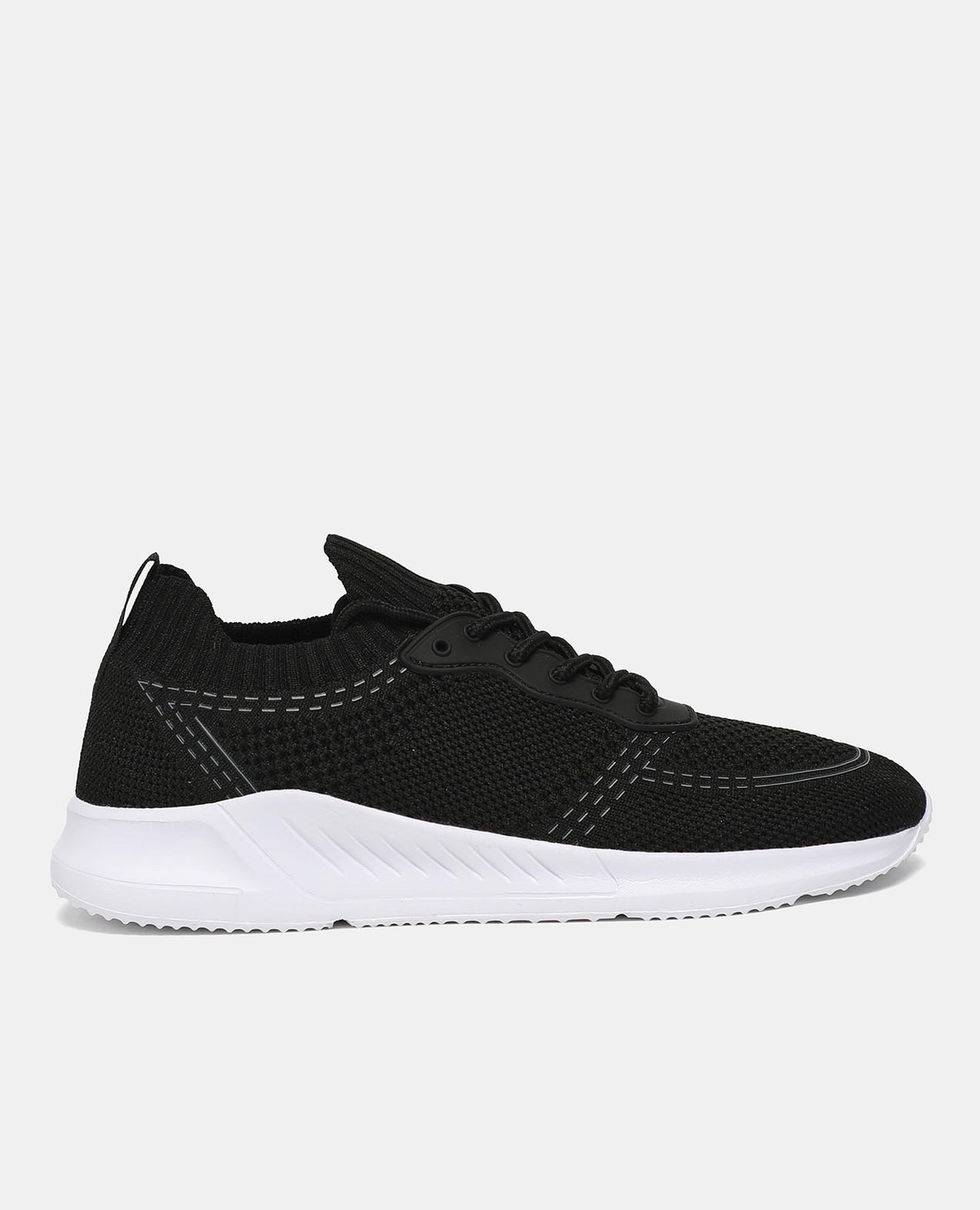 Solid Knit Textured Lace Up Sports Shoes