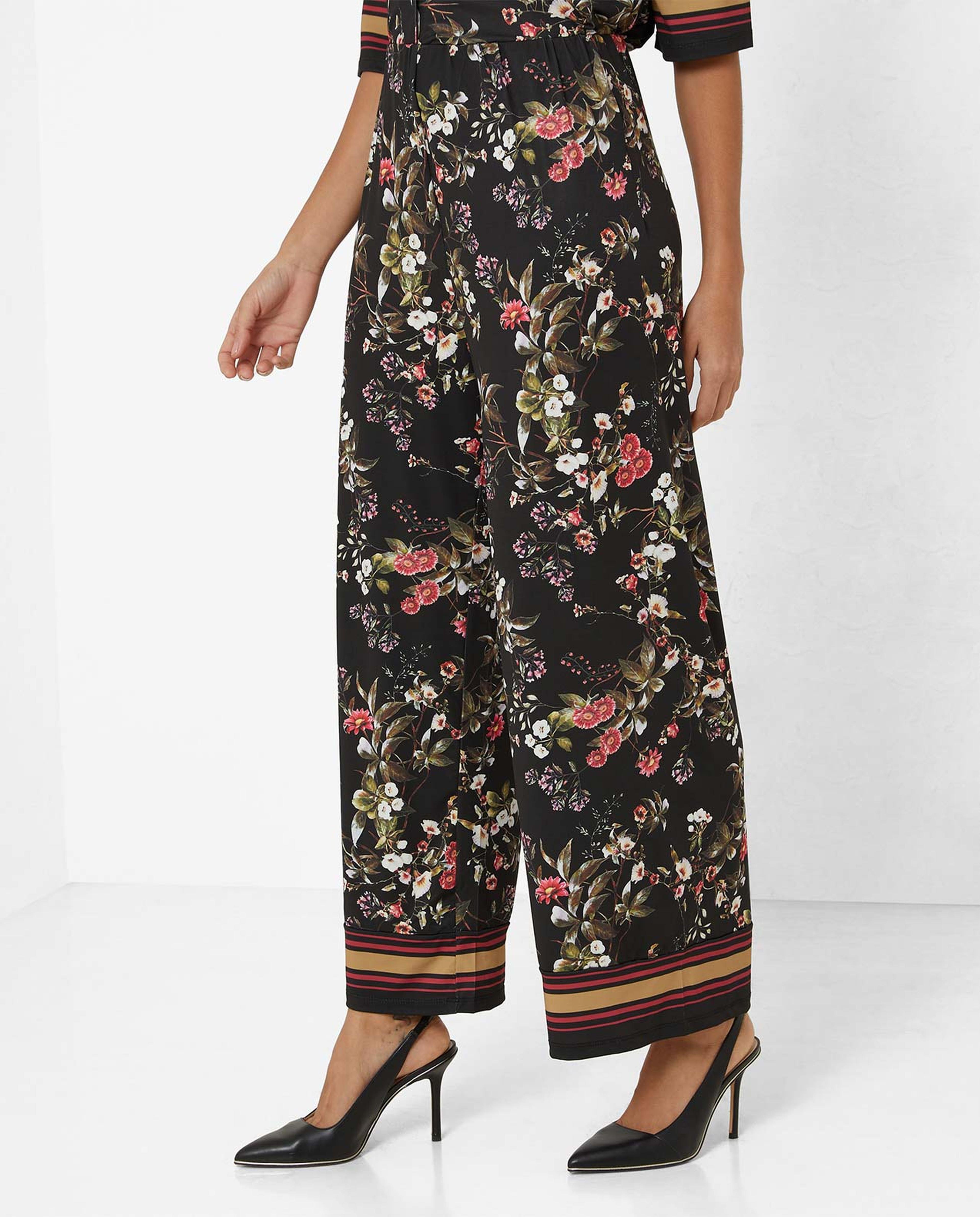 Printed Wide Leg Casual Pants with Elasticated Waist