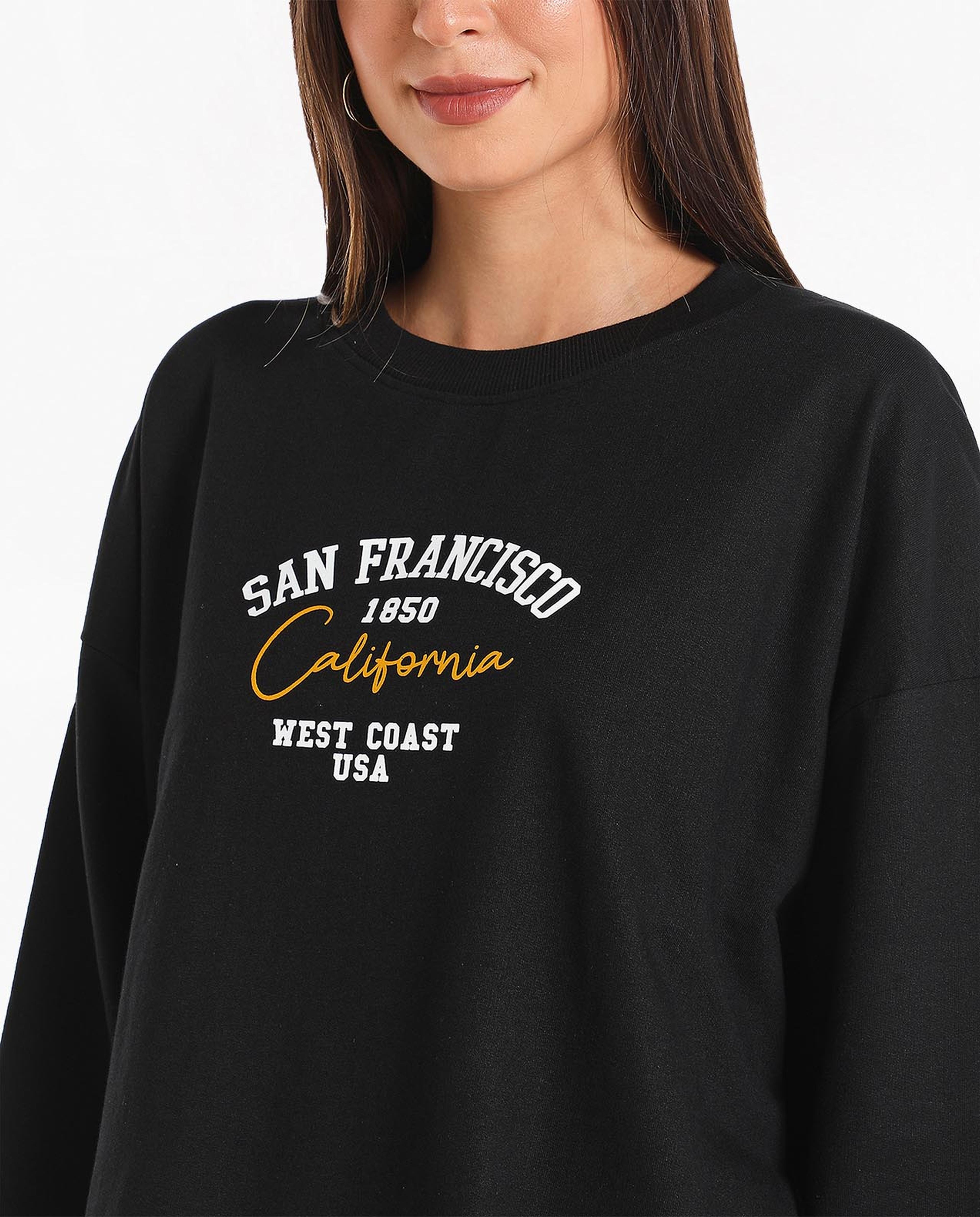 Printed Crop Sweat Top With Crew Neck And Short Sleeves