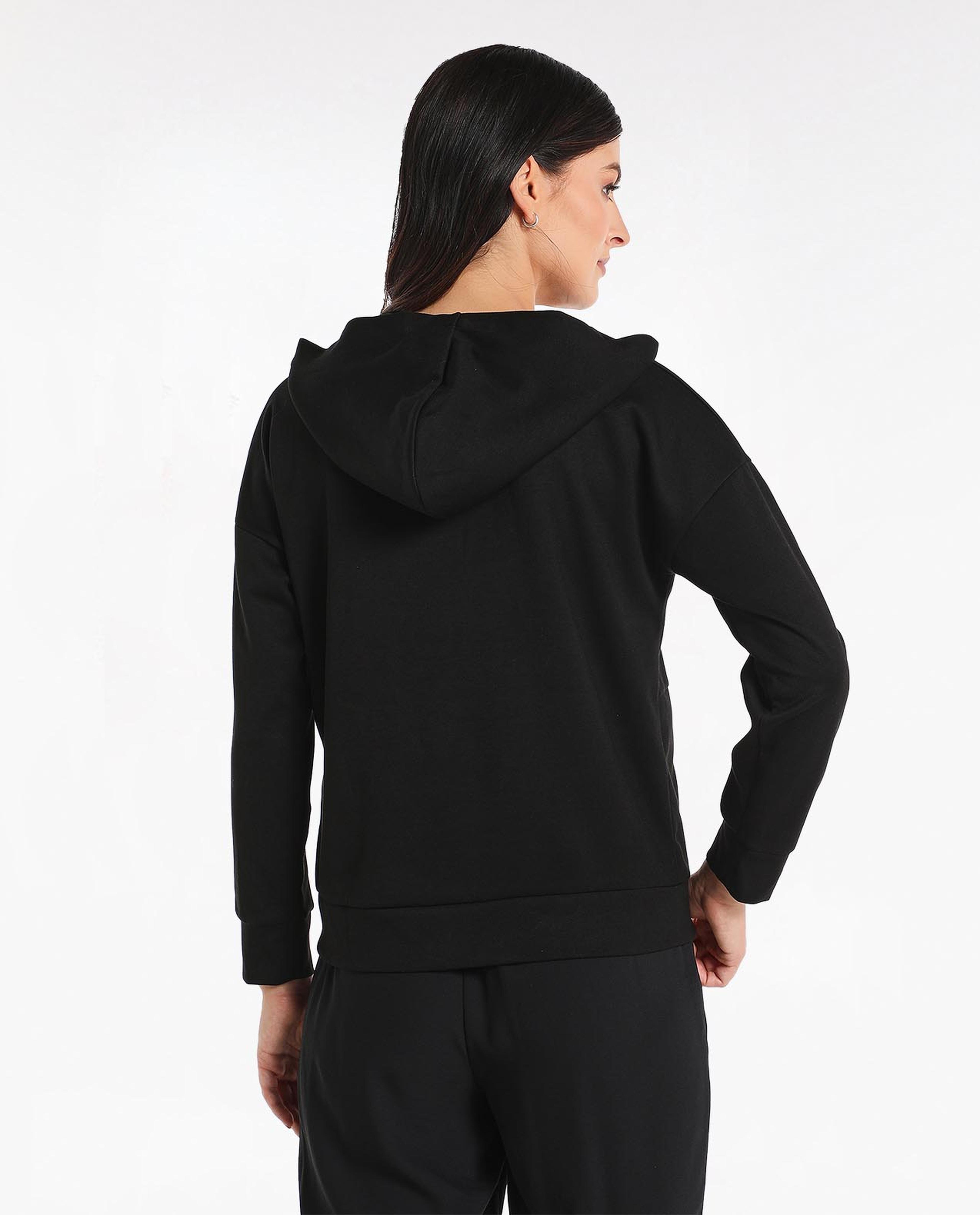 Solid Hooded Active Sweat T-Shirt with Long Sleeve