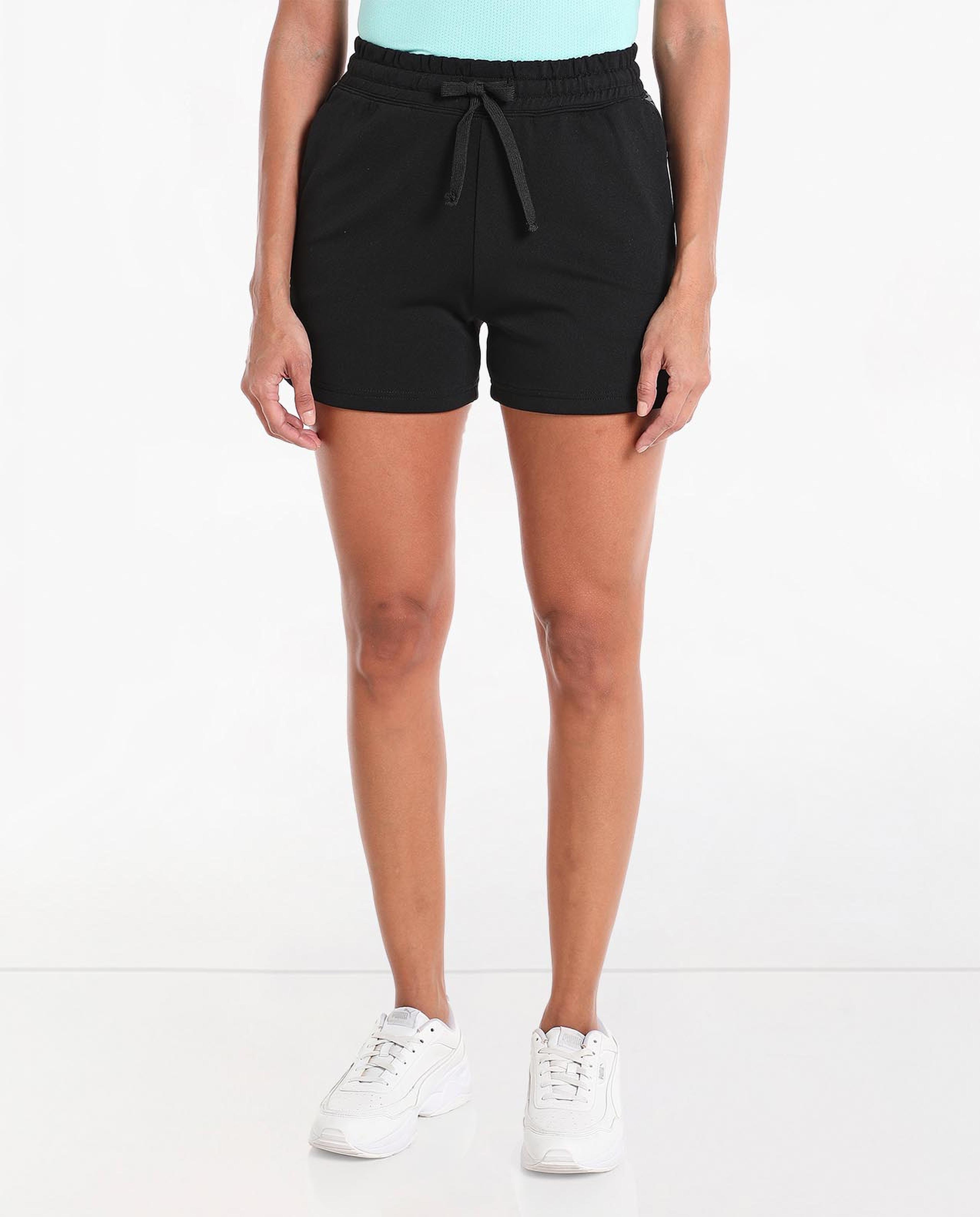 Solid Mid-Rise Sports Shorts with Drawstring Closure