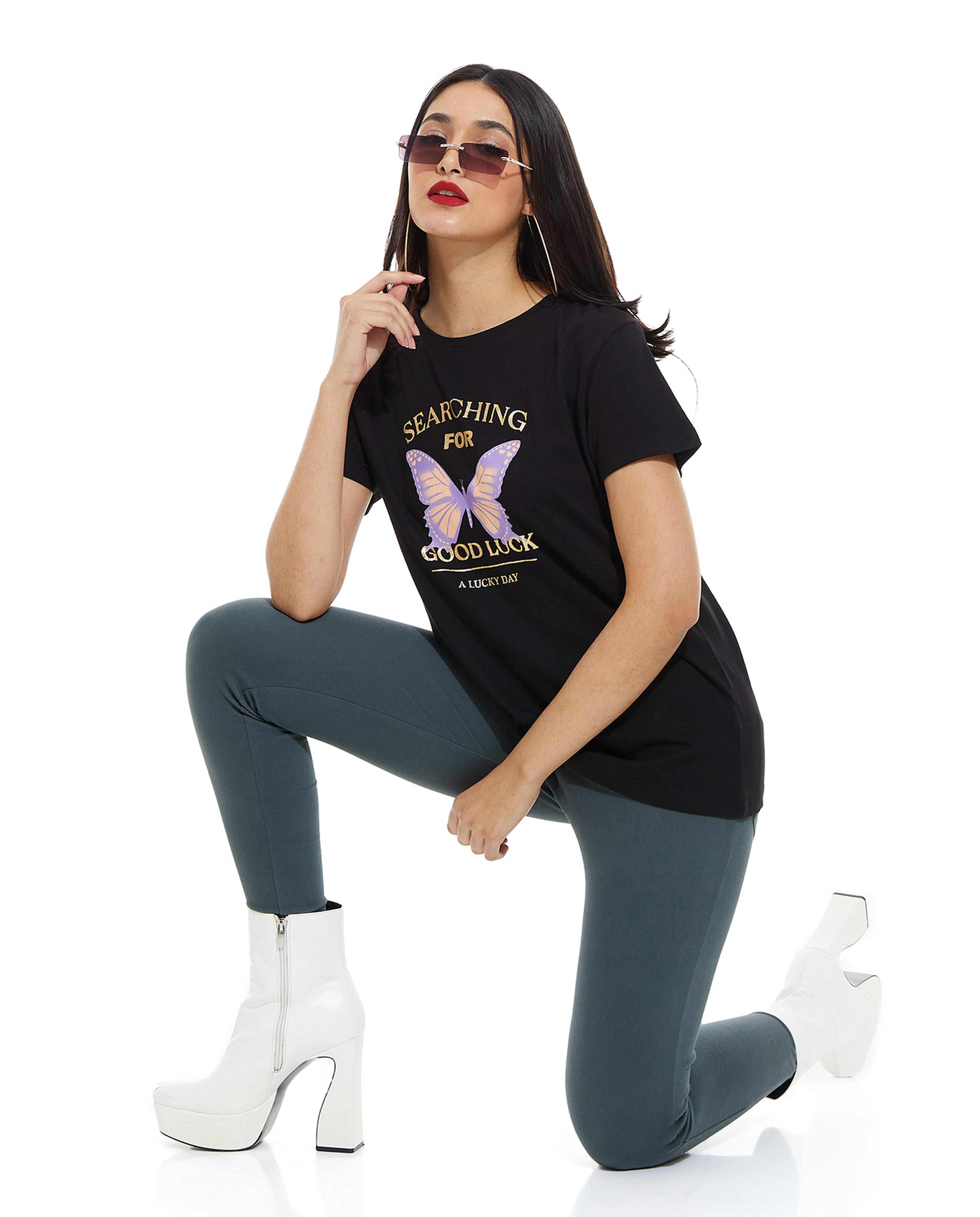 Printed T-Shirt with Crew Neck and Short Sleeves