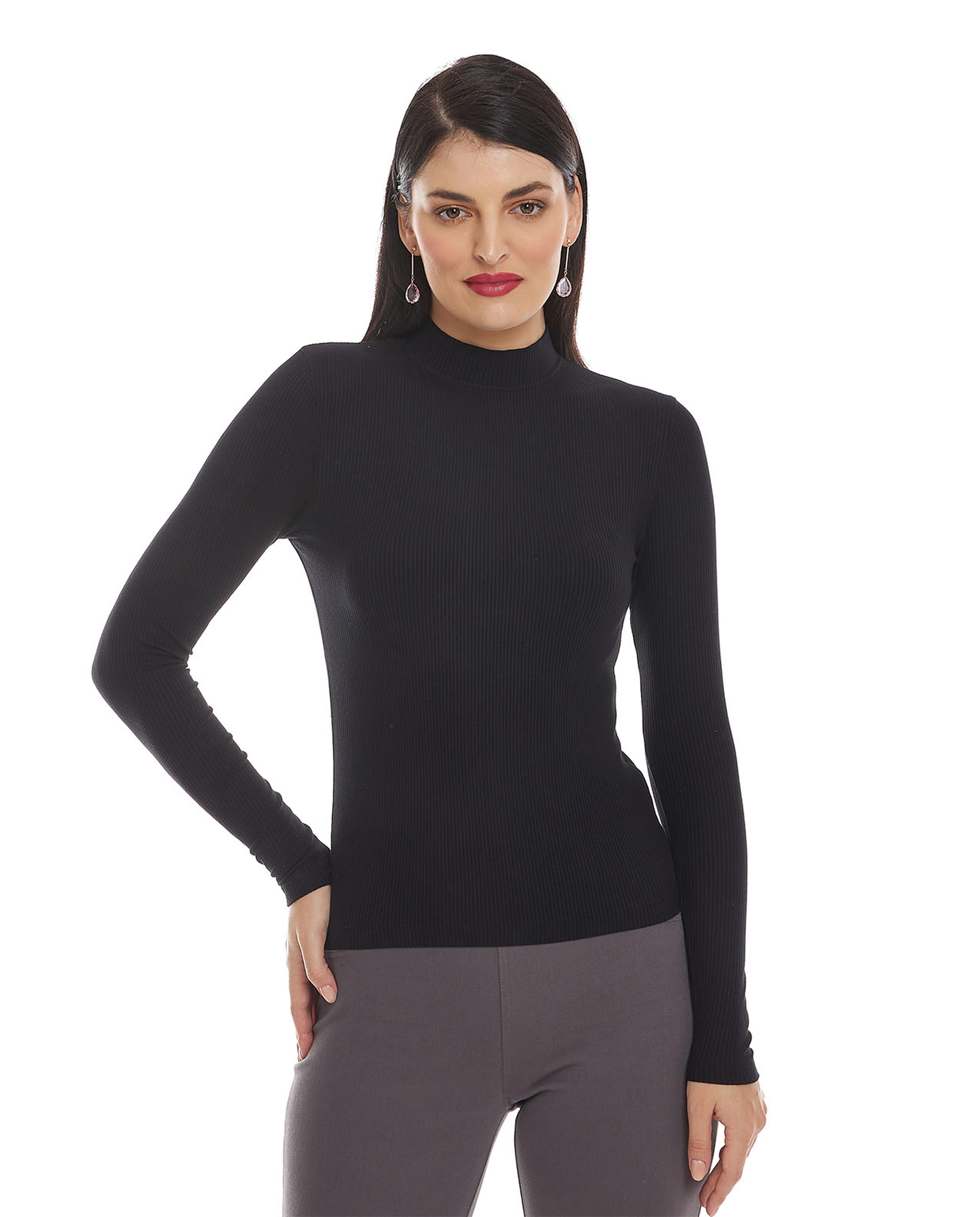 Solid Top with Mock Neck and Long Sleeves