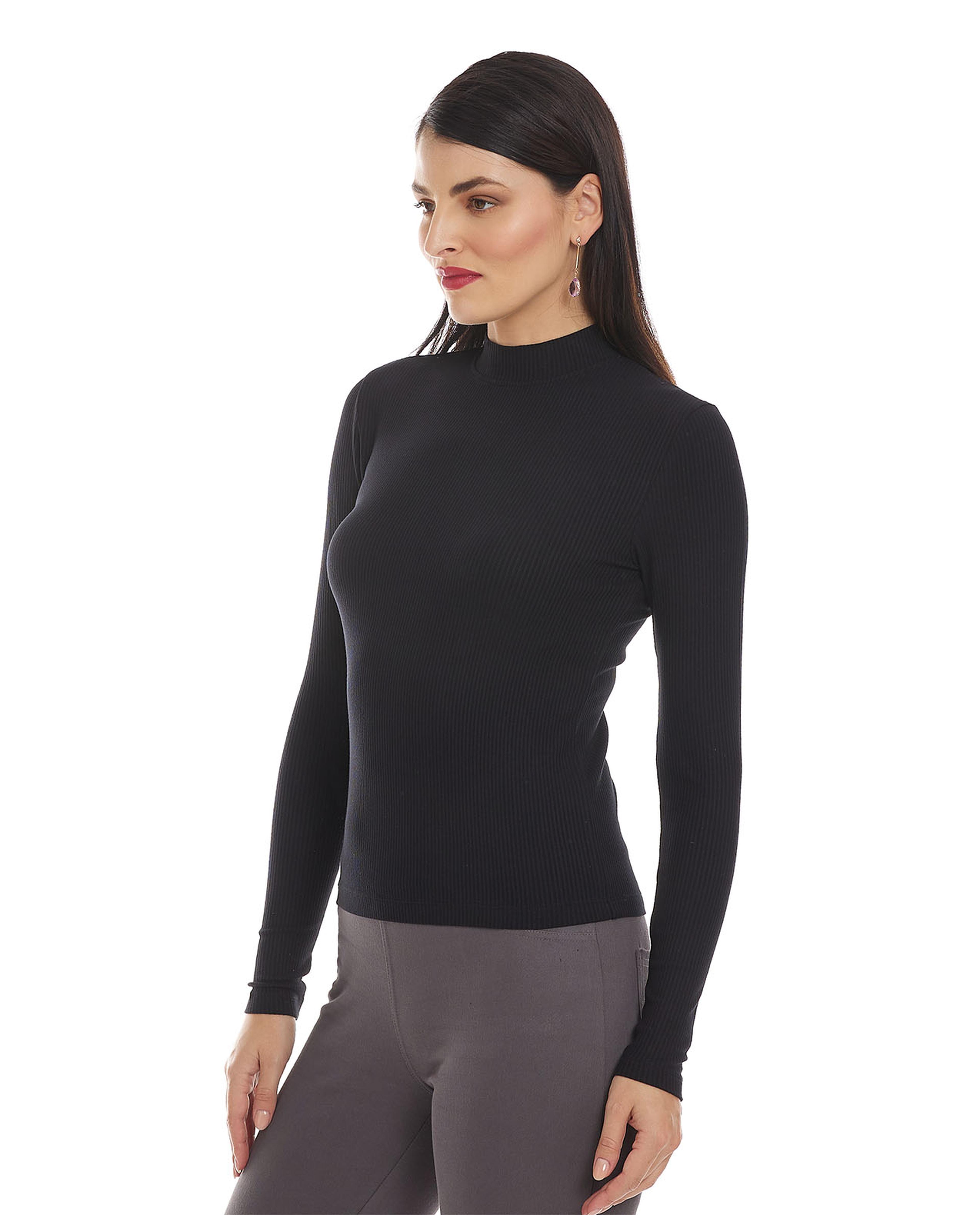 Solid Top with Mock Neck and Long Sleeves