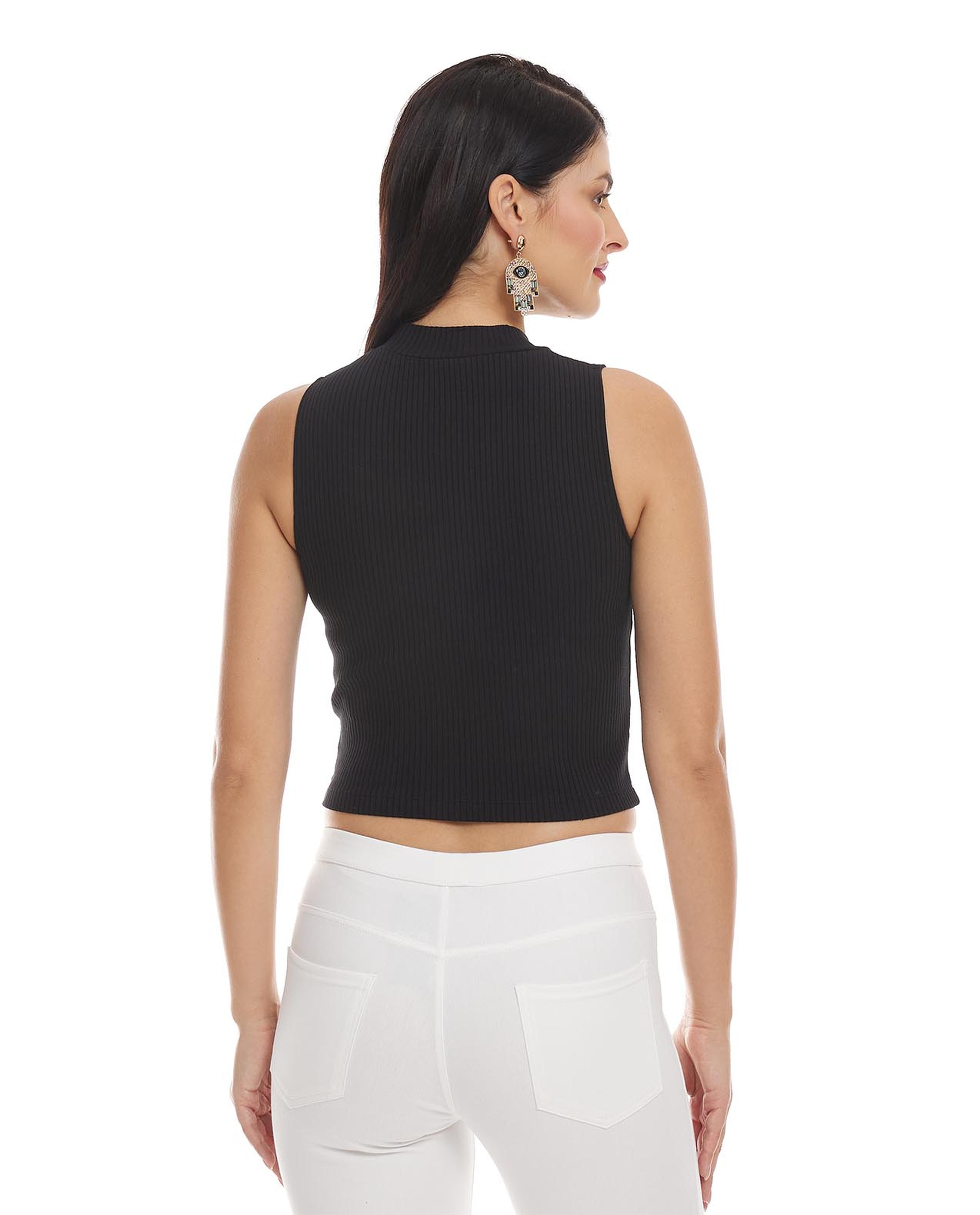 Solid Sleeveless Top with Mock Neck