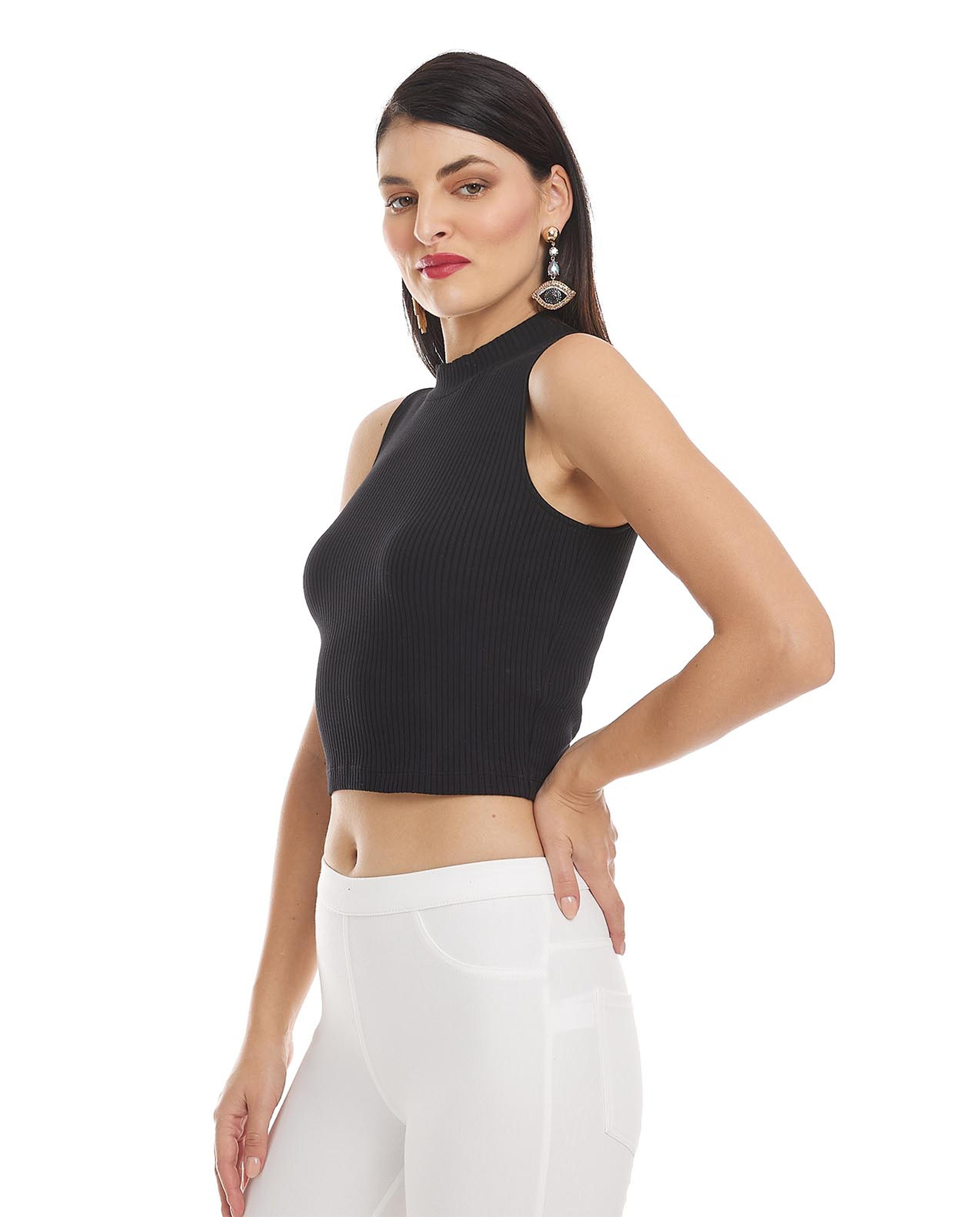 Solid Sleeveless Top with Mock Neck