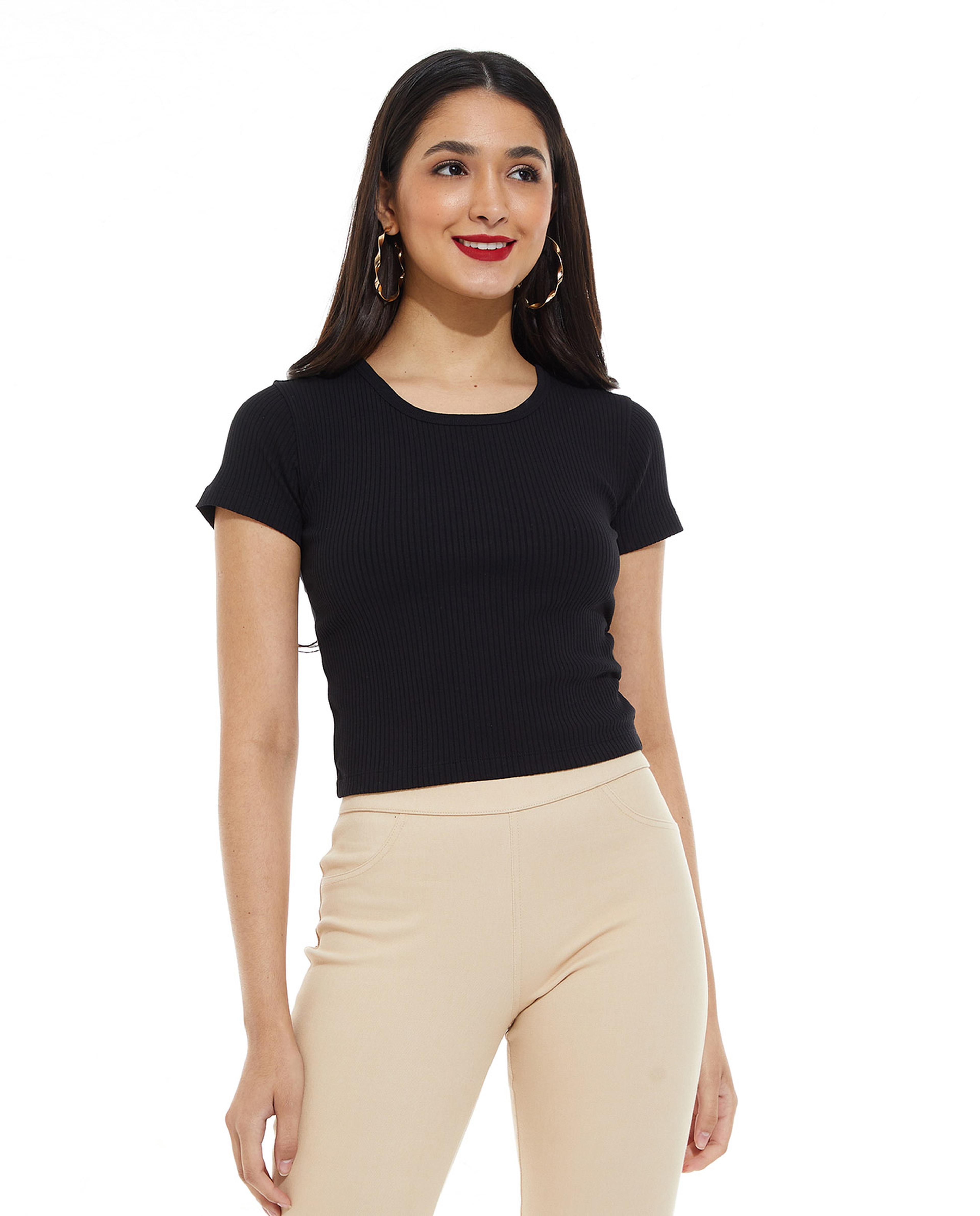 Solid Top with Round Neck and Short Sleeves