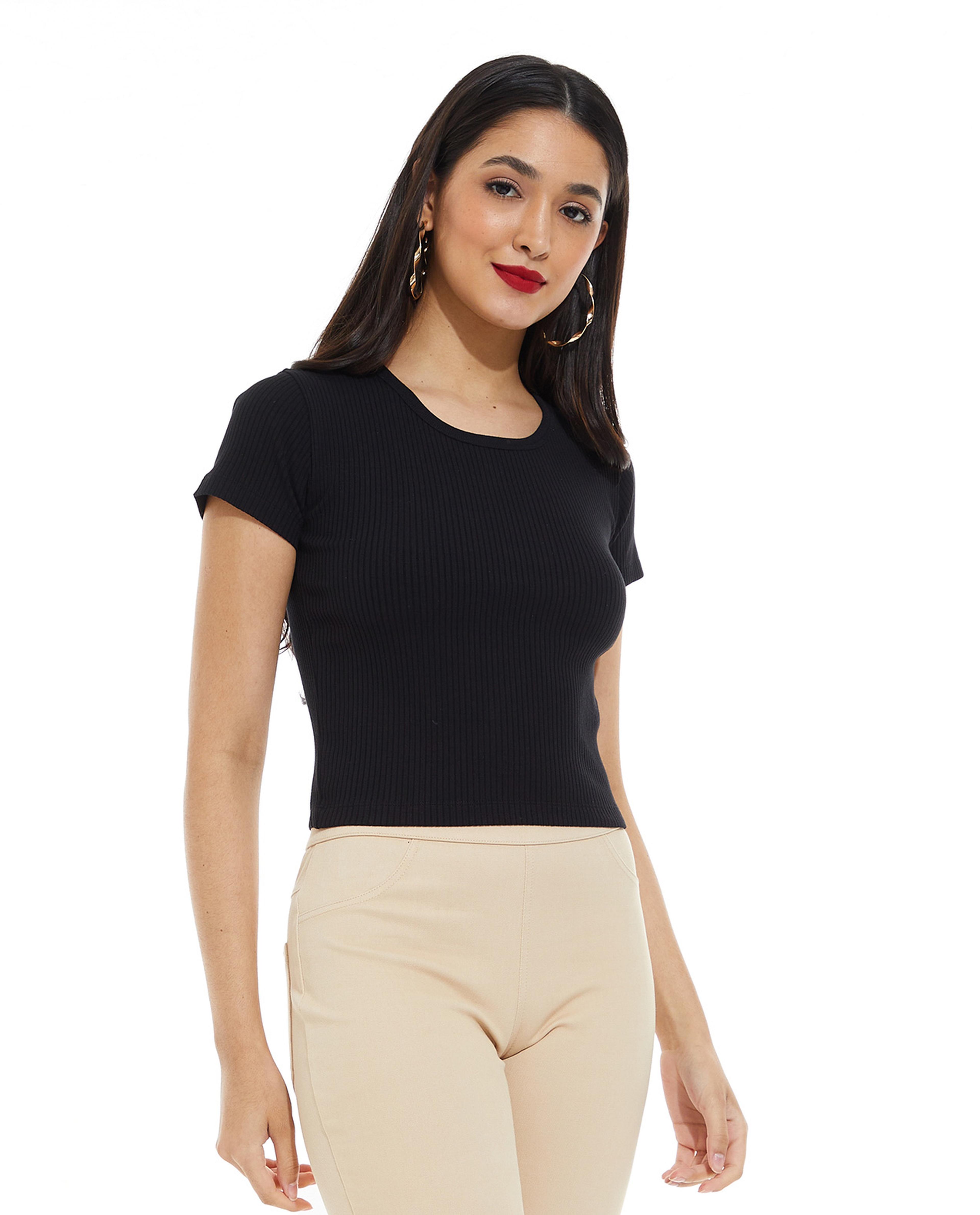 Solid Top with Round Neck and Short Sleeves