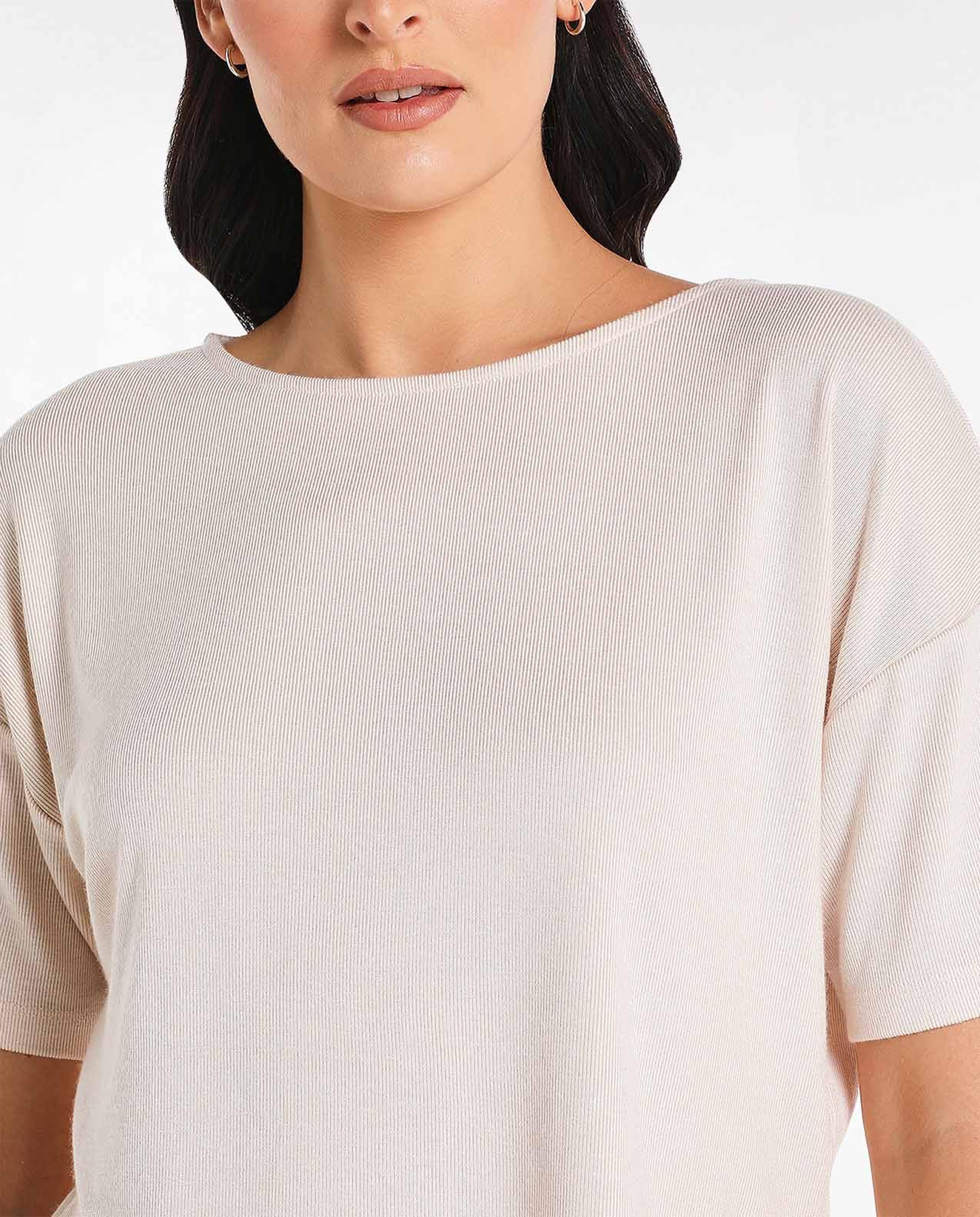 Basic Solid Boxy Night Top with Crew Neck and Short Sleeve