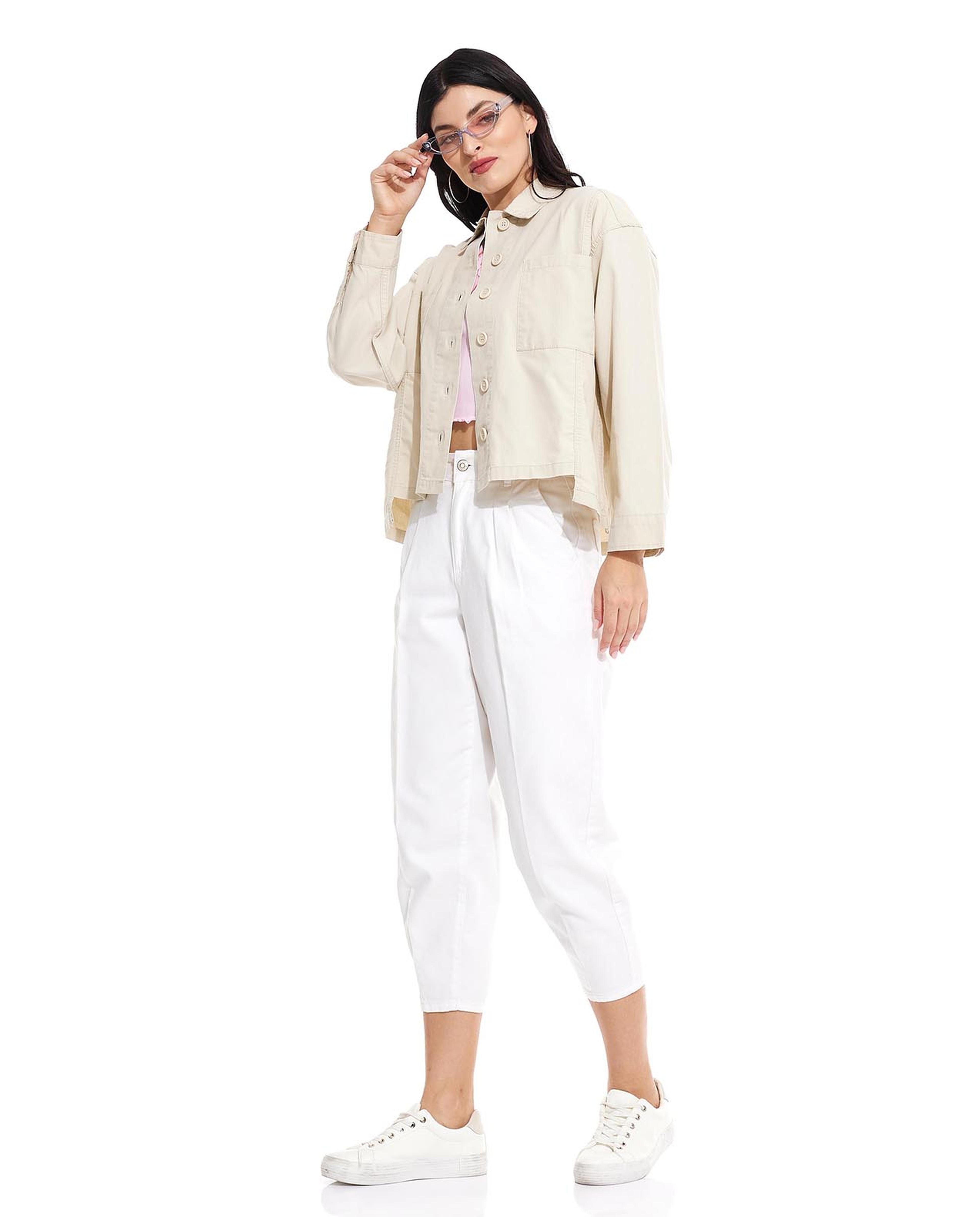 Solid Oversized Shirt with Classic Collar and Button Front