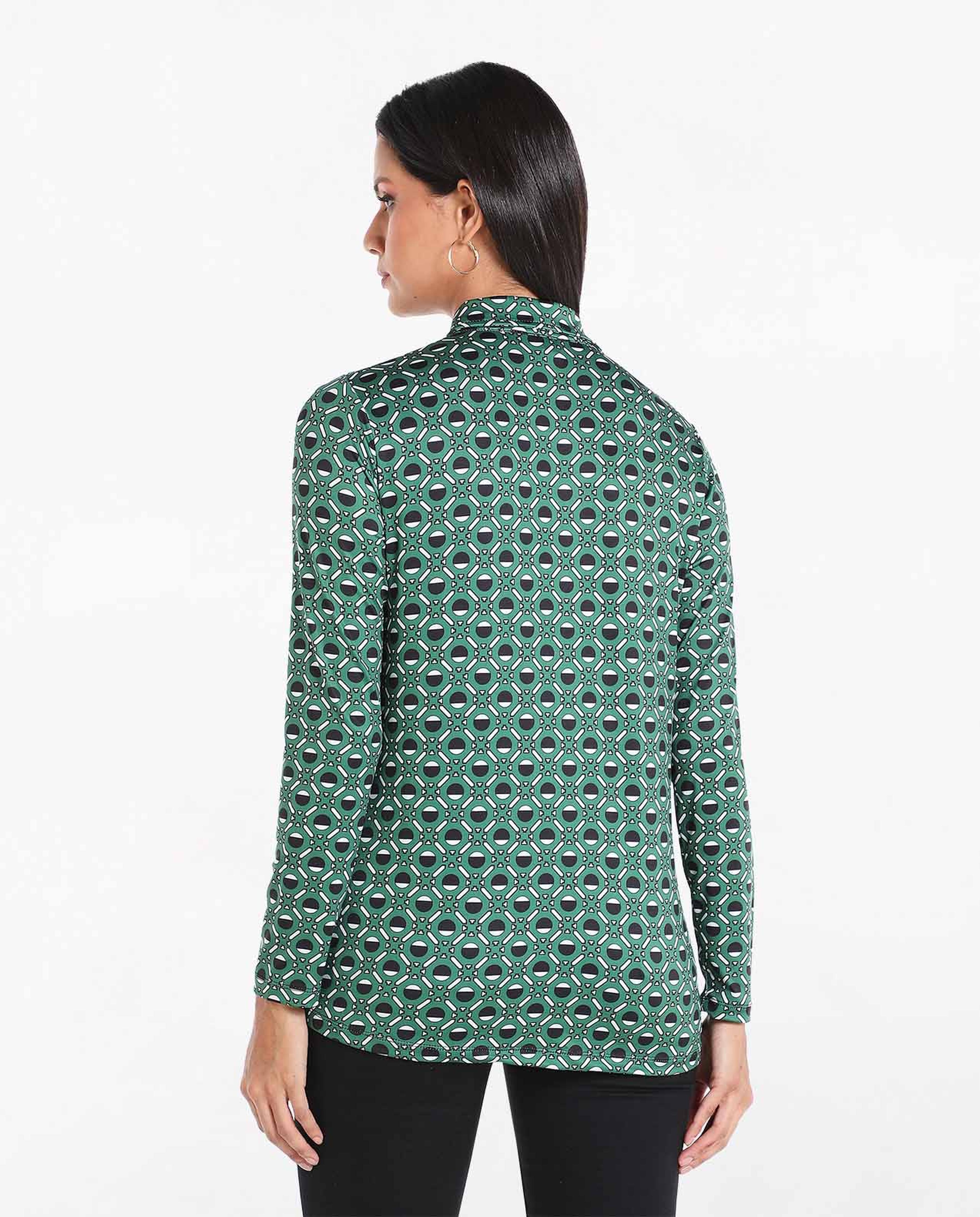 Geometric Printed Casual Shirt with Spread Collar and Long Sleeves