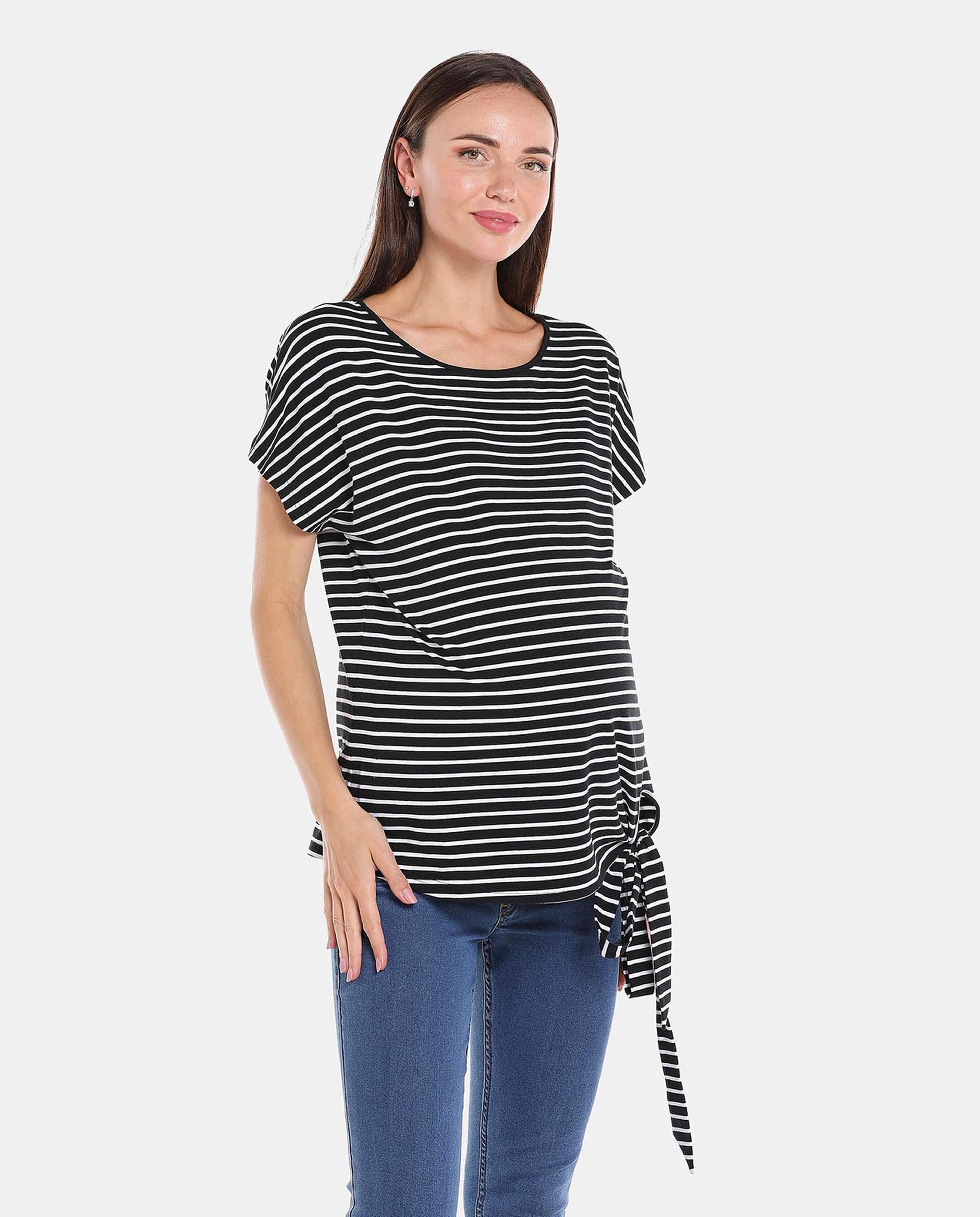 White Striped Maternity Top