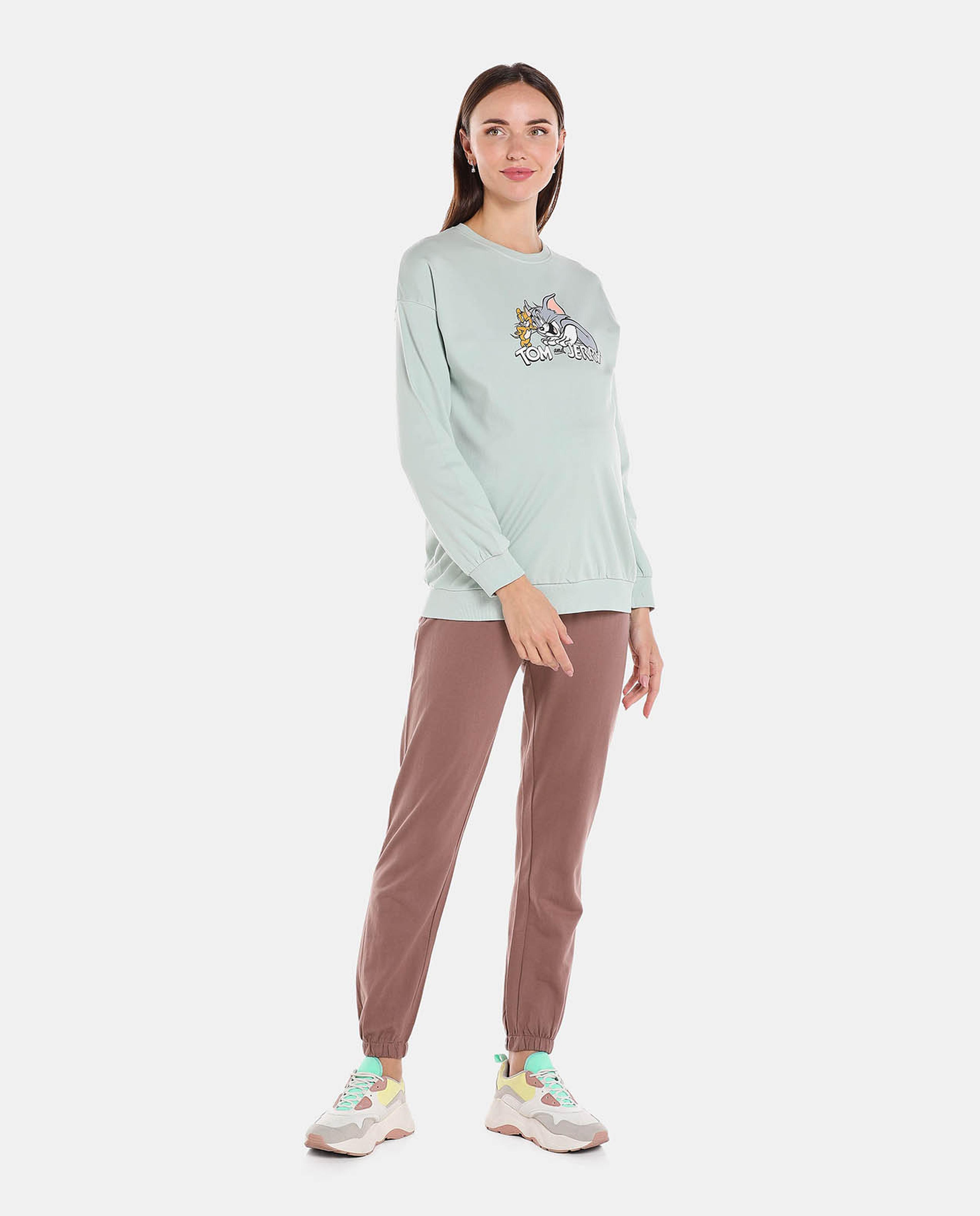 Brown Solid Maternity Knit Joggers