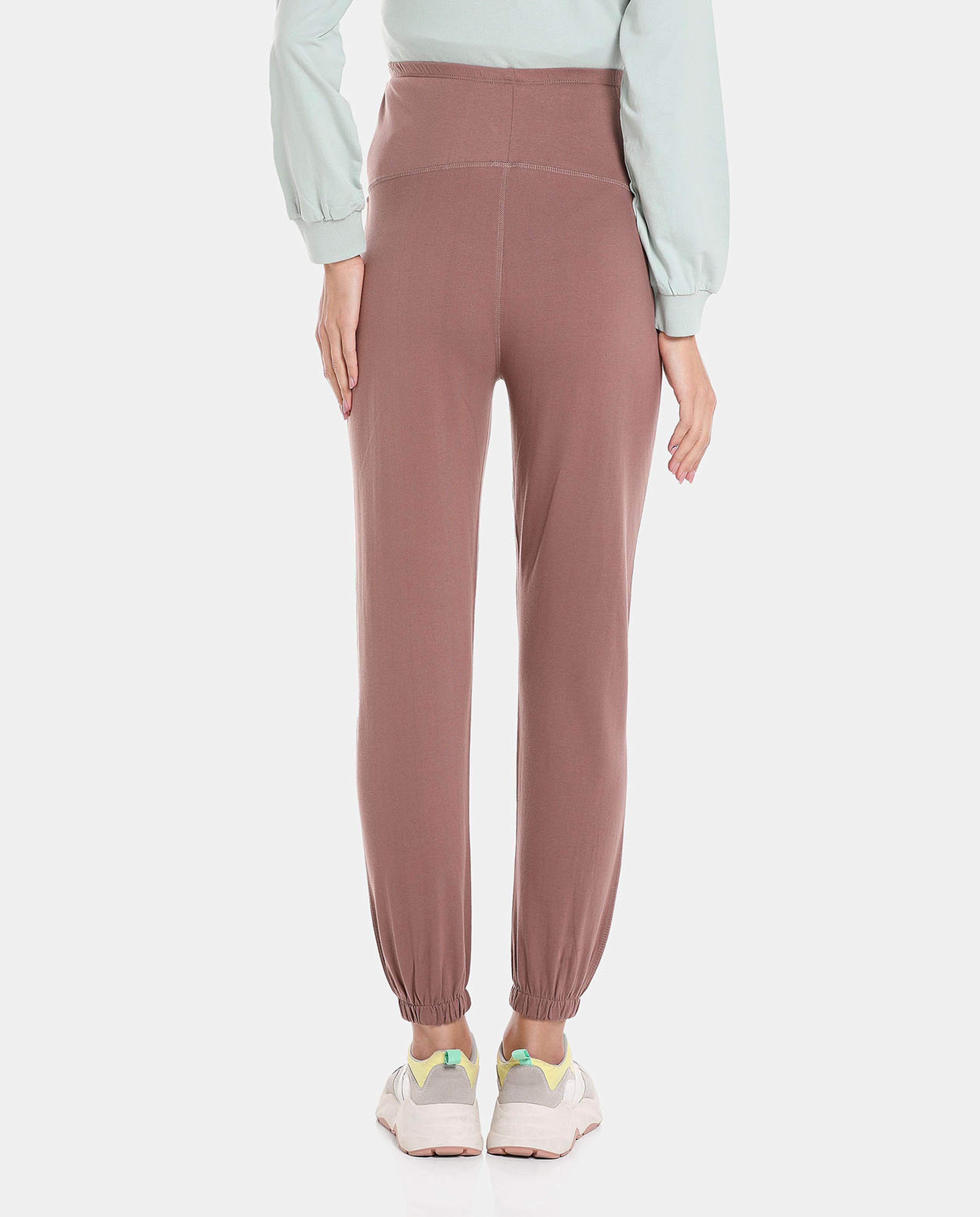 Brown Solid Maternity Knit Joggers
