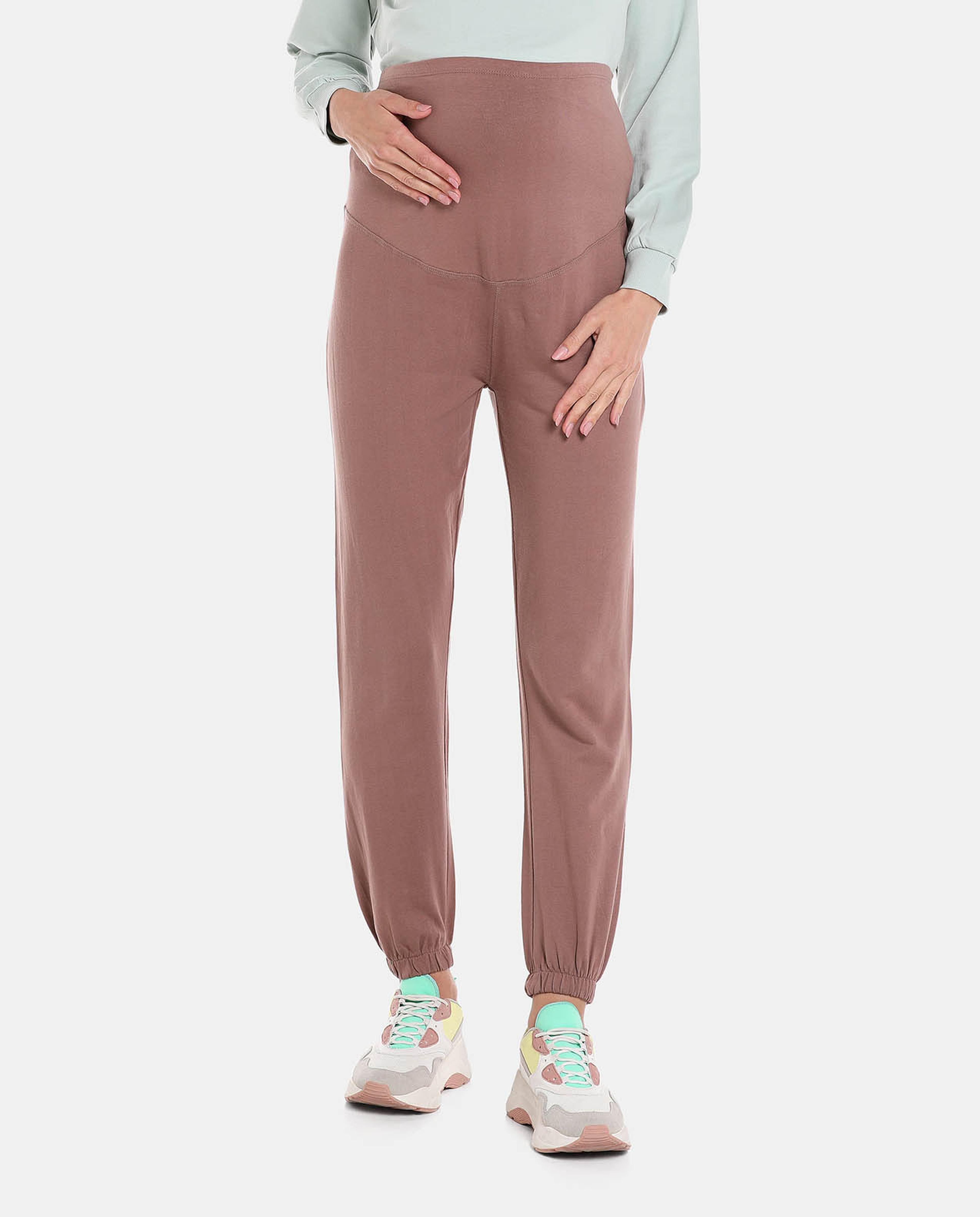Brown Solid Maternity Knit Joggers