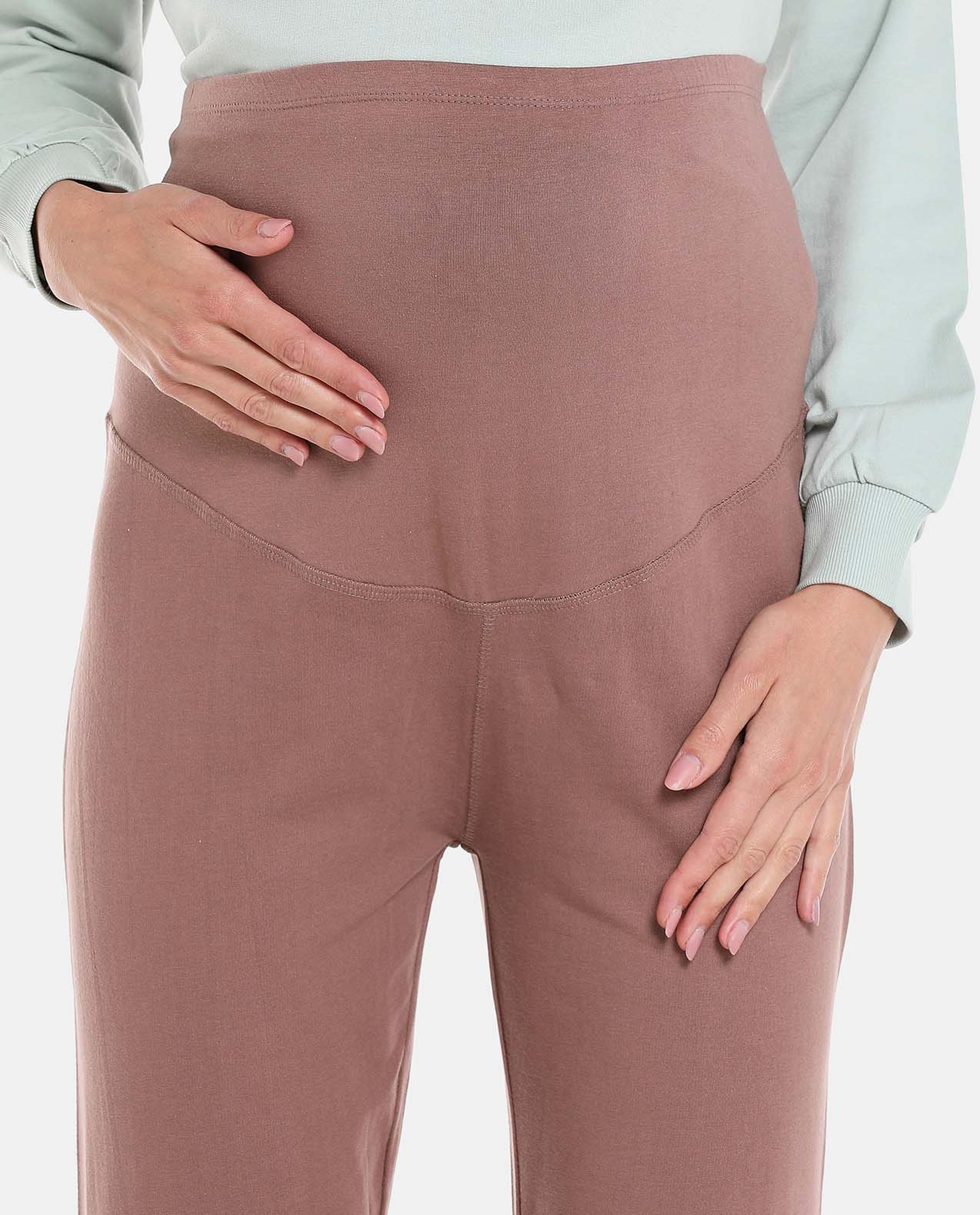 Brown Solid Maternity Knit Joggers