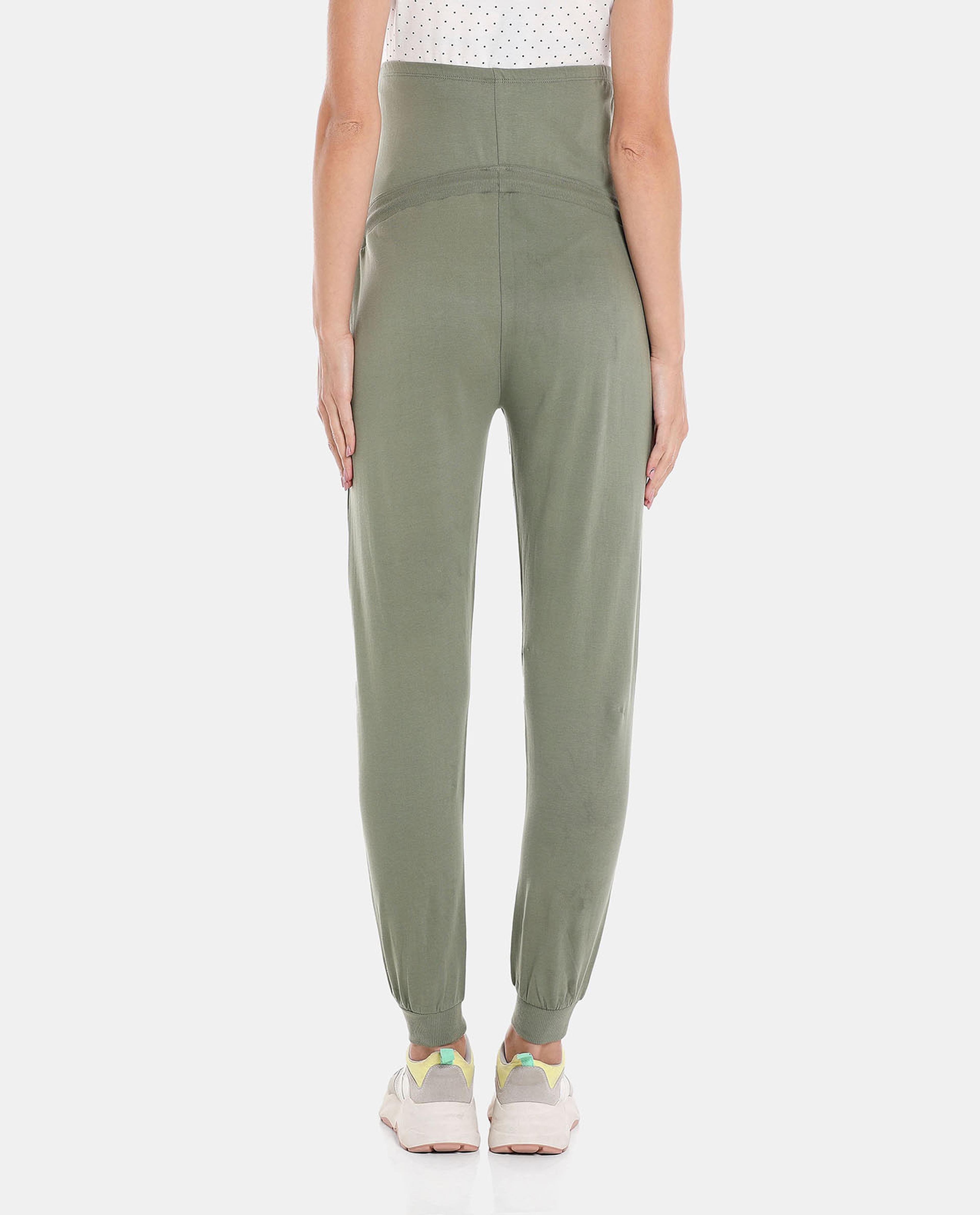 Green Solid Maternity Knit Joggers