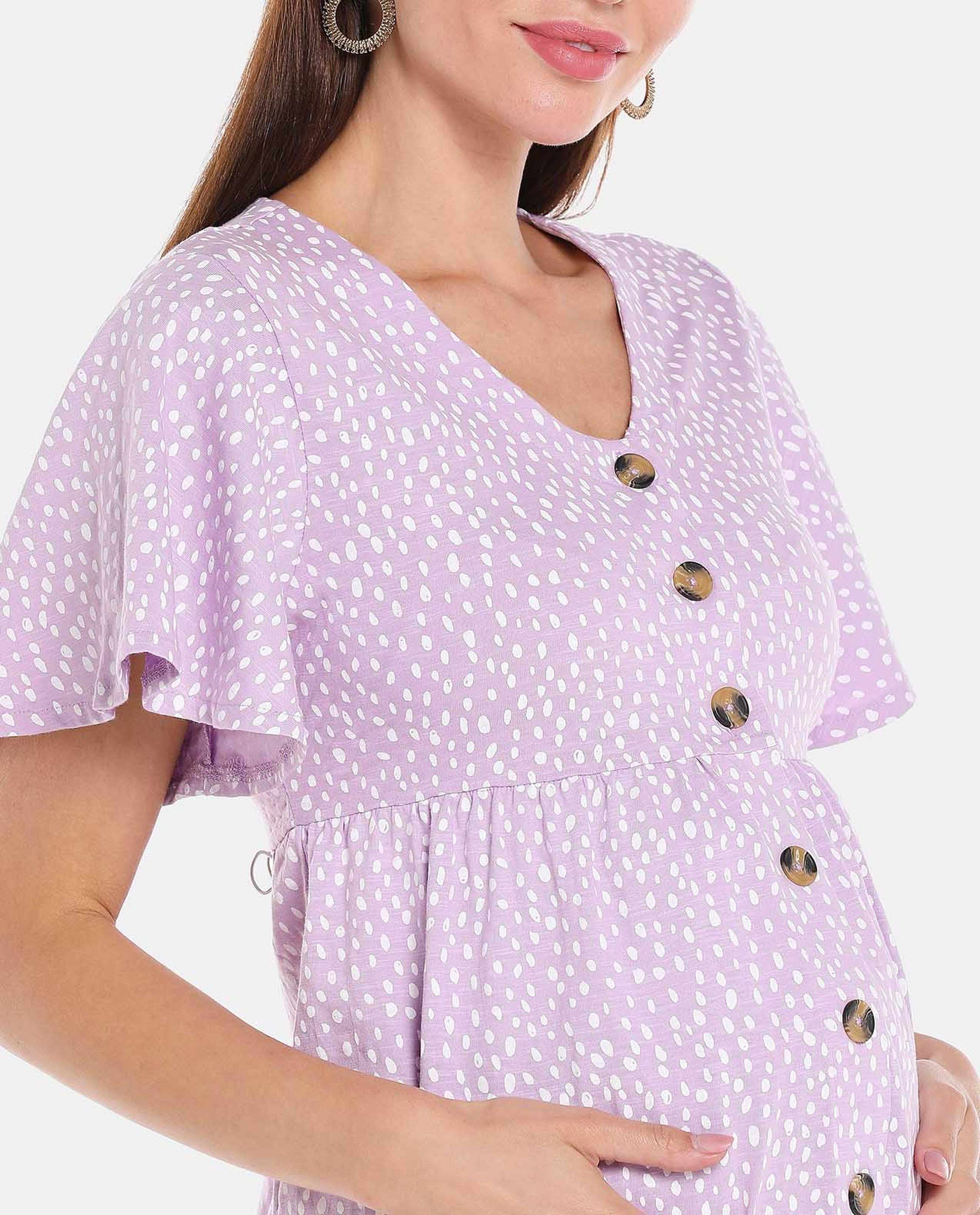 Purple Solid Button Down Maternity Top