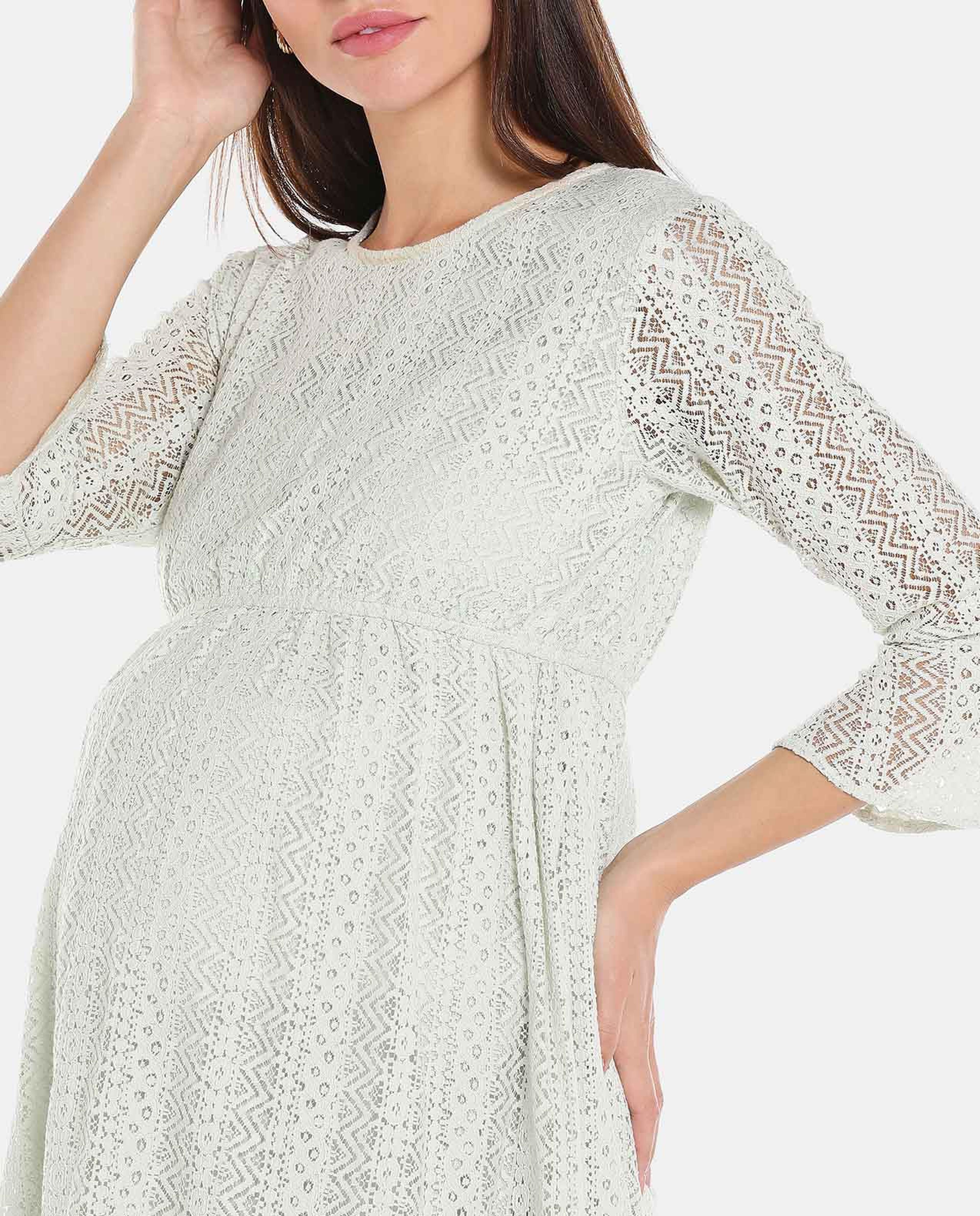 Green Lace Maternity Knit Dress