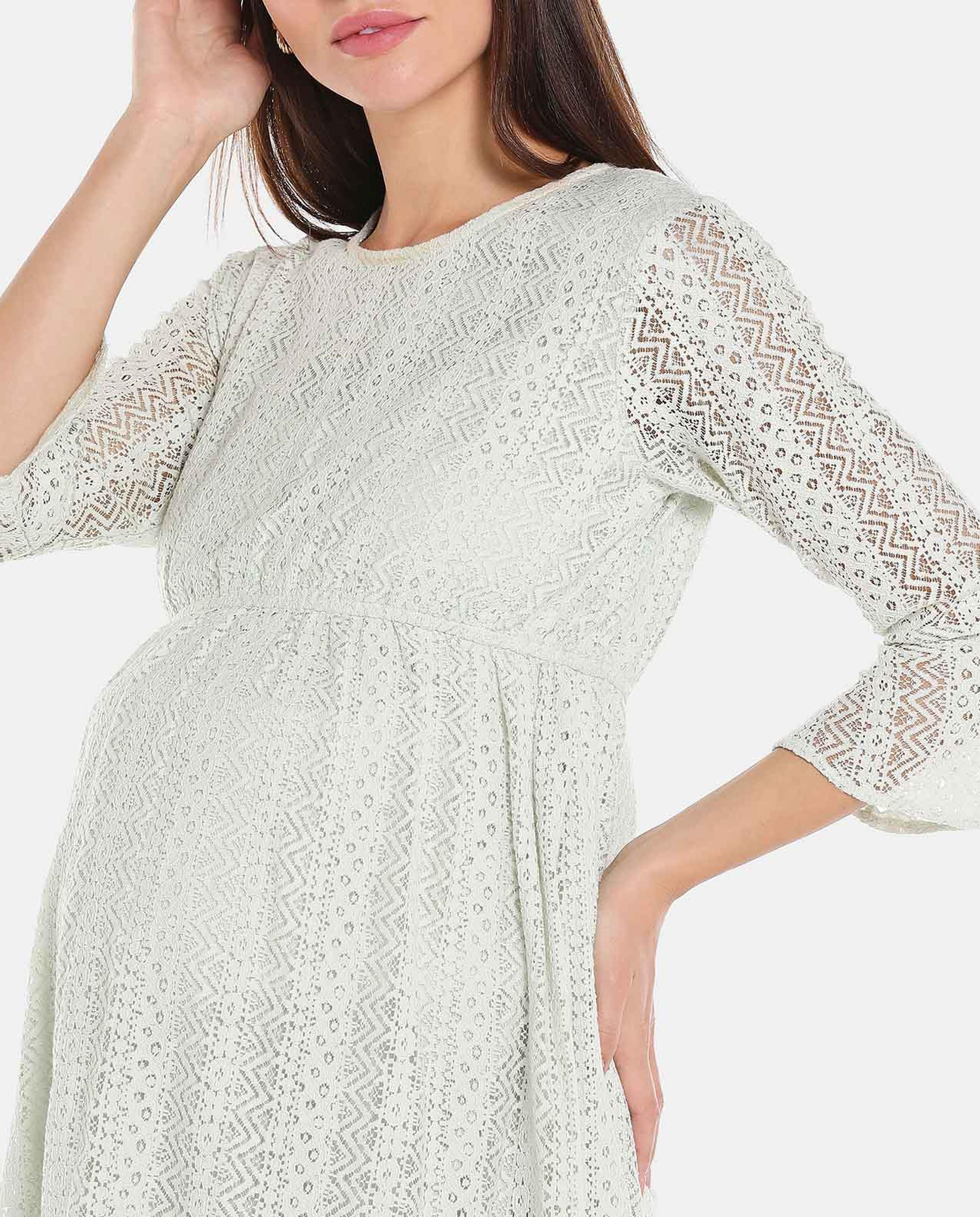 Green Lace Maternity Knit Dress