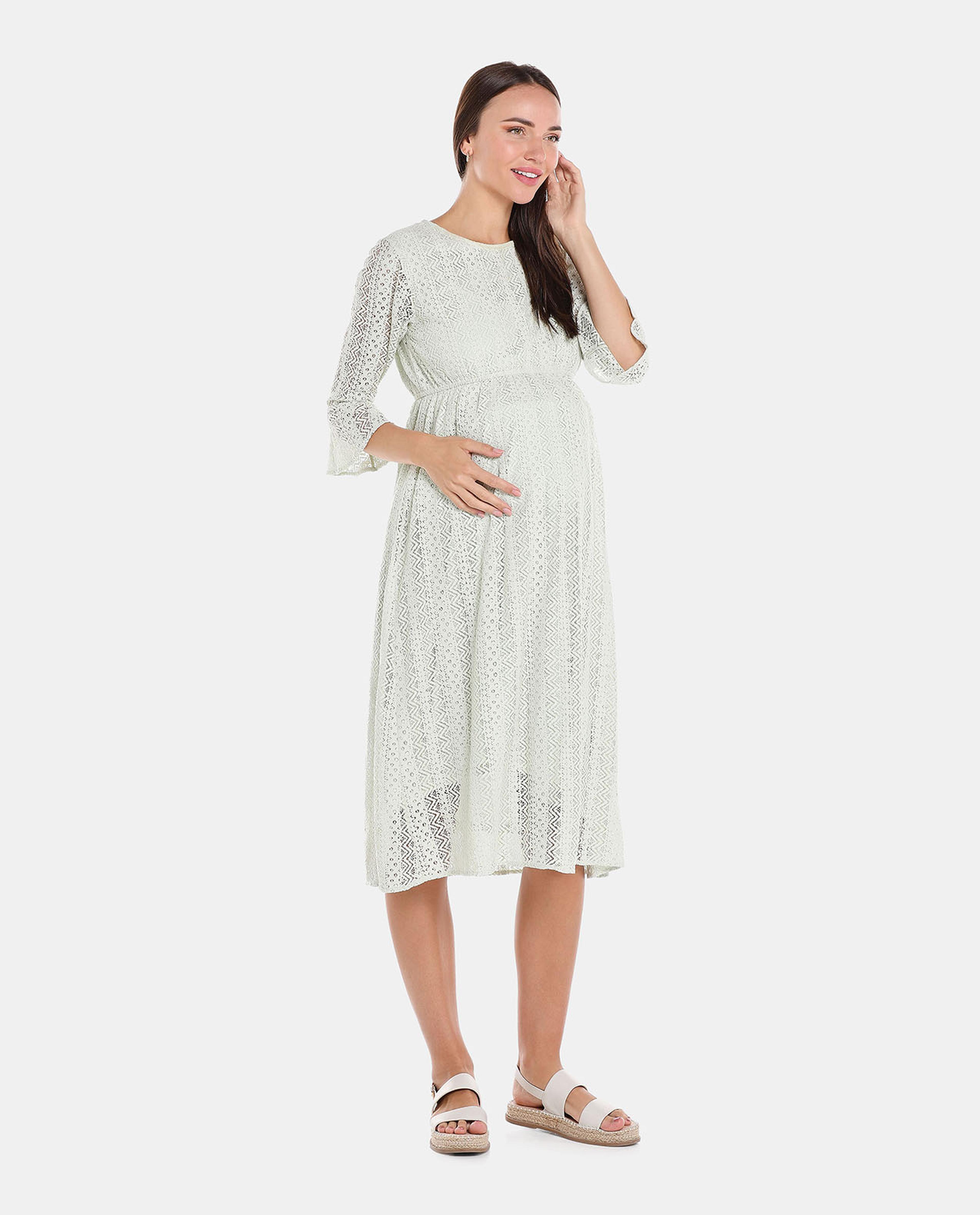 Green Lace Maternity Knit Dress