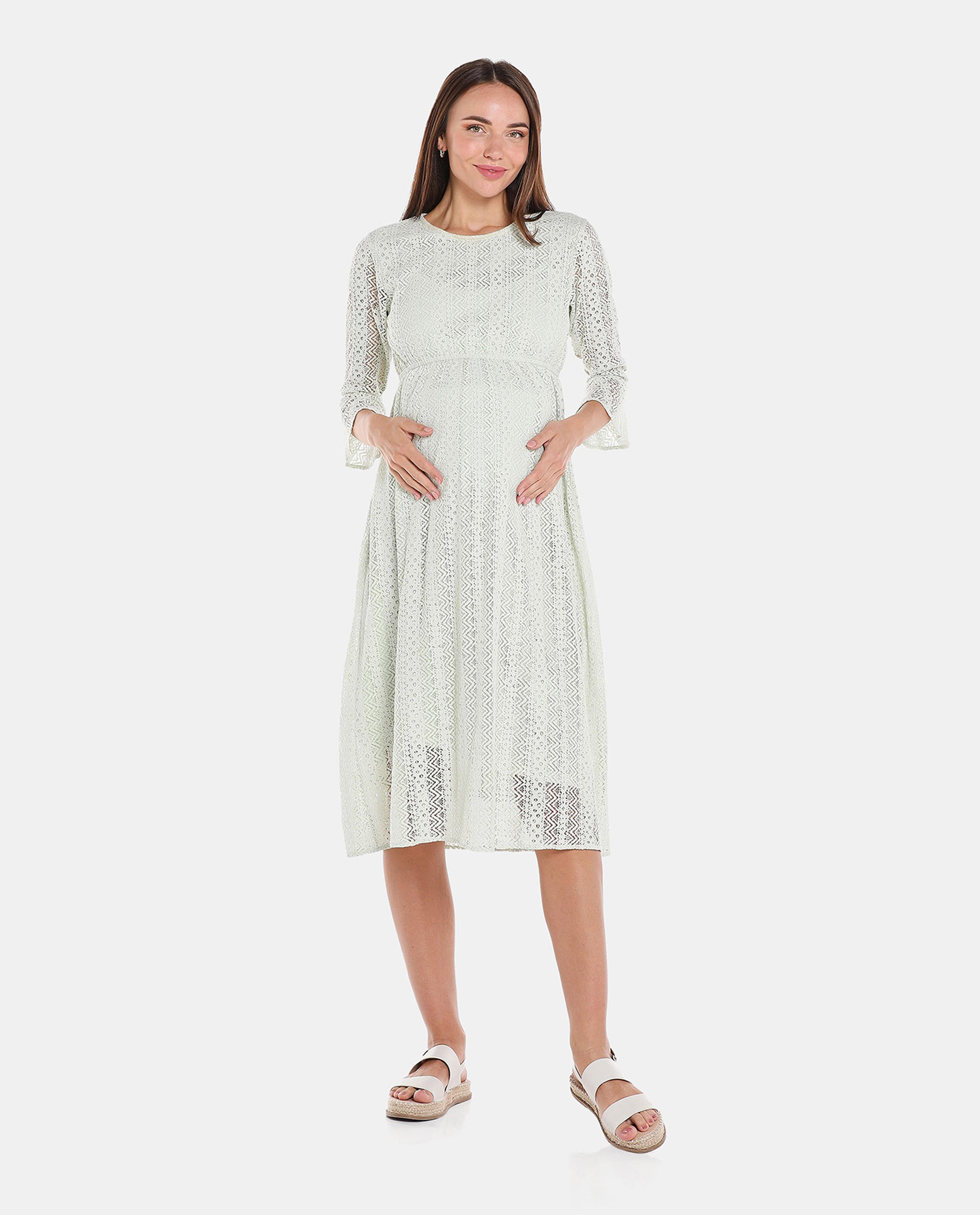 Green Lace Maternity Knit Dress