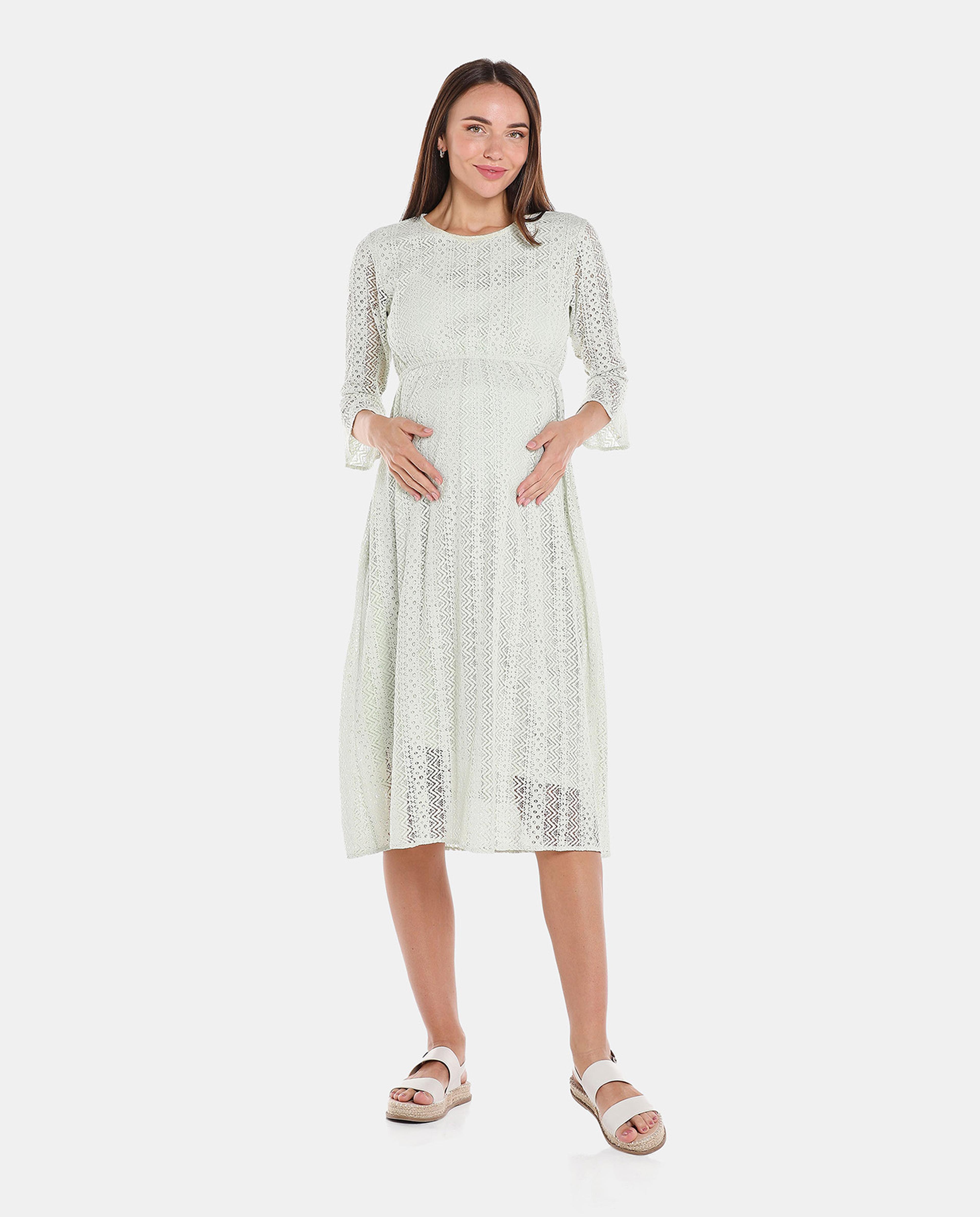 Green Lace Maternity Knit Dress