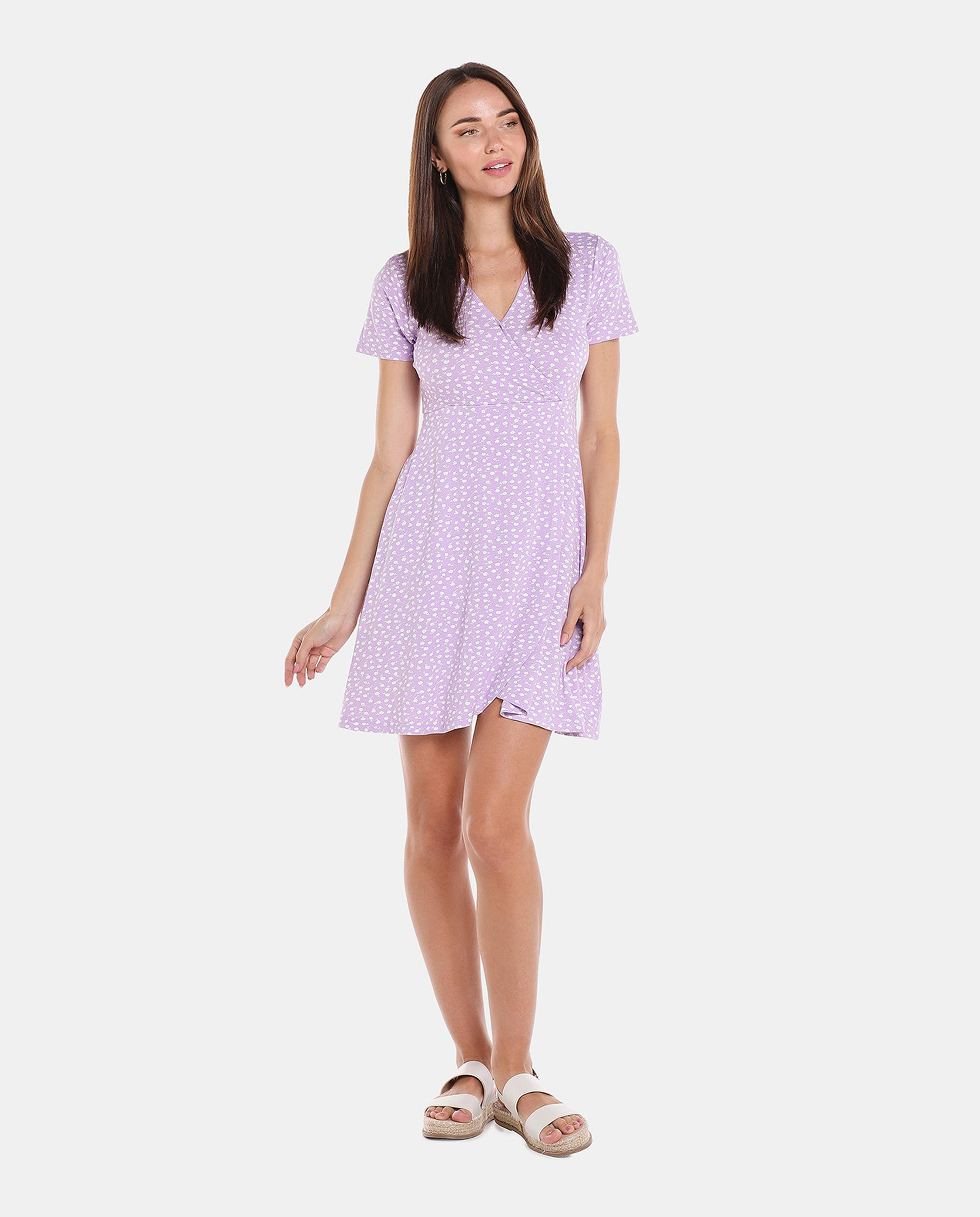 Purple All Over Print Mini Dress
