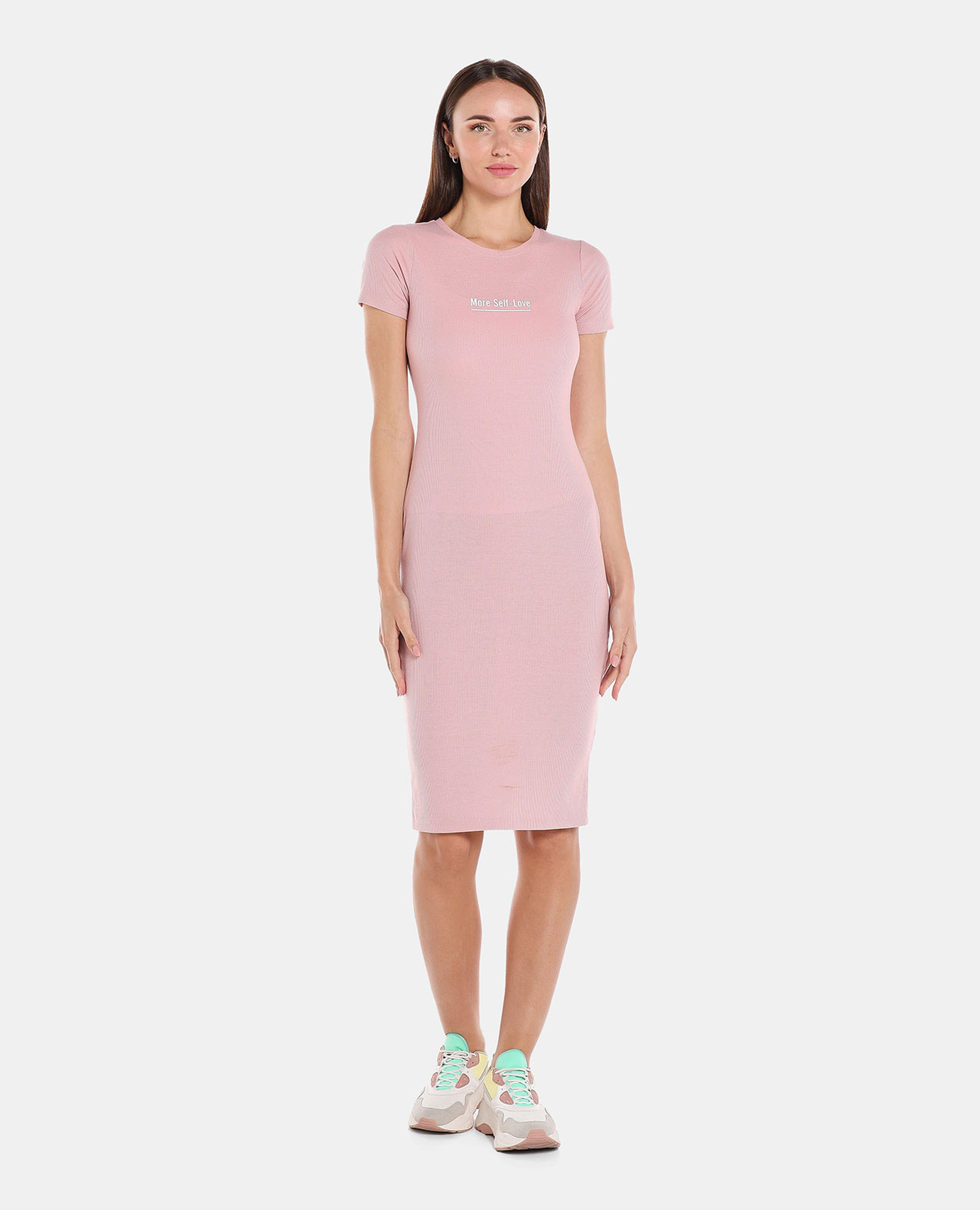 Pink Solid Bodycon Knee Length Dress