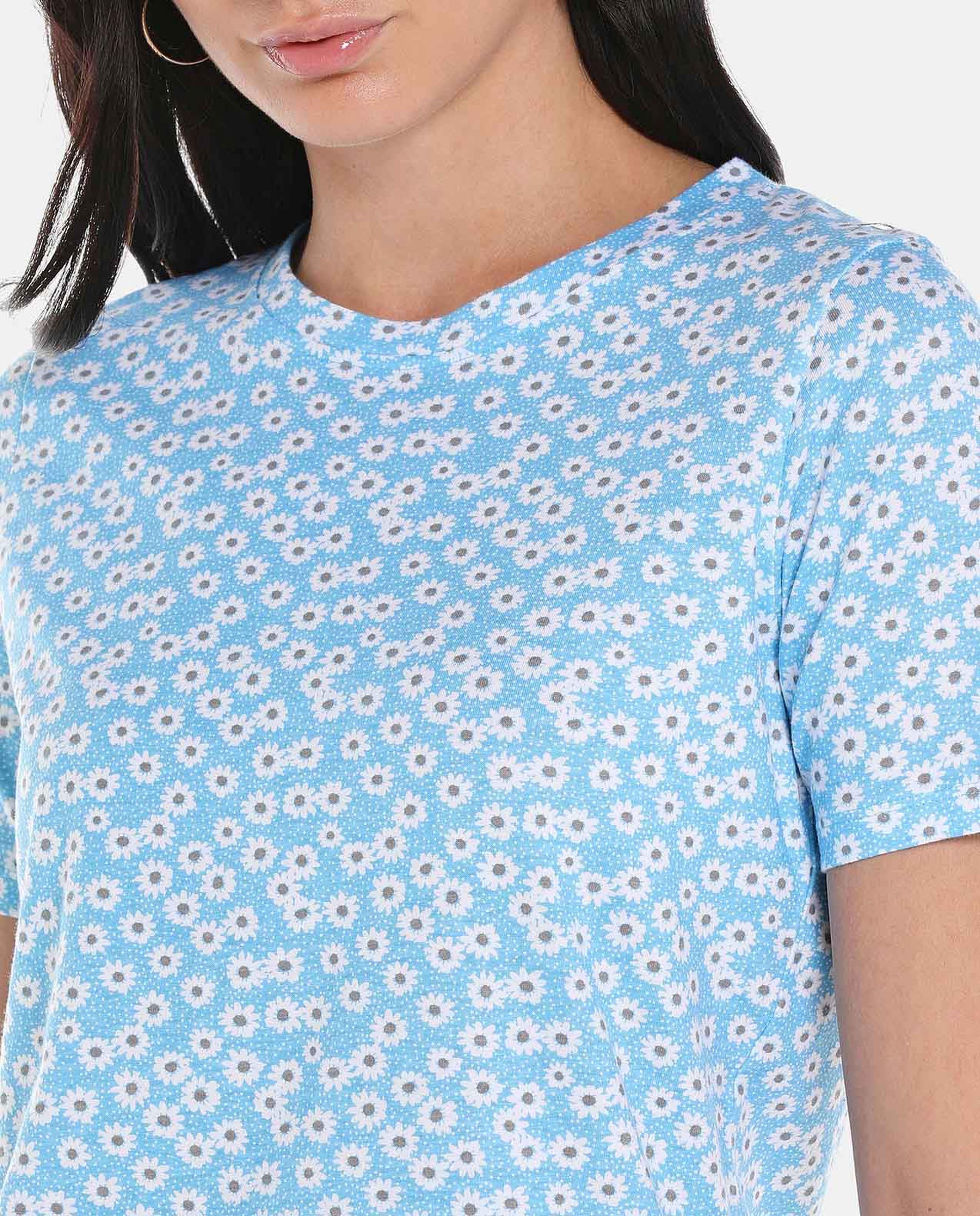 Blue All Over Print Casual Top