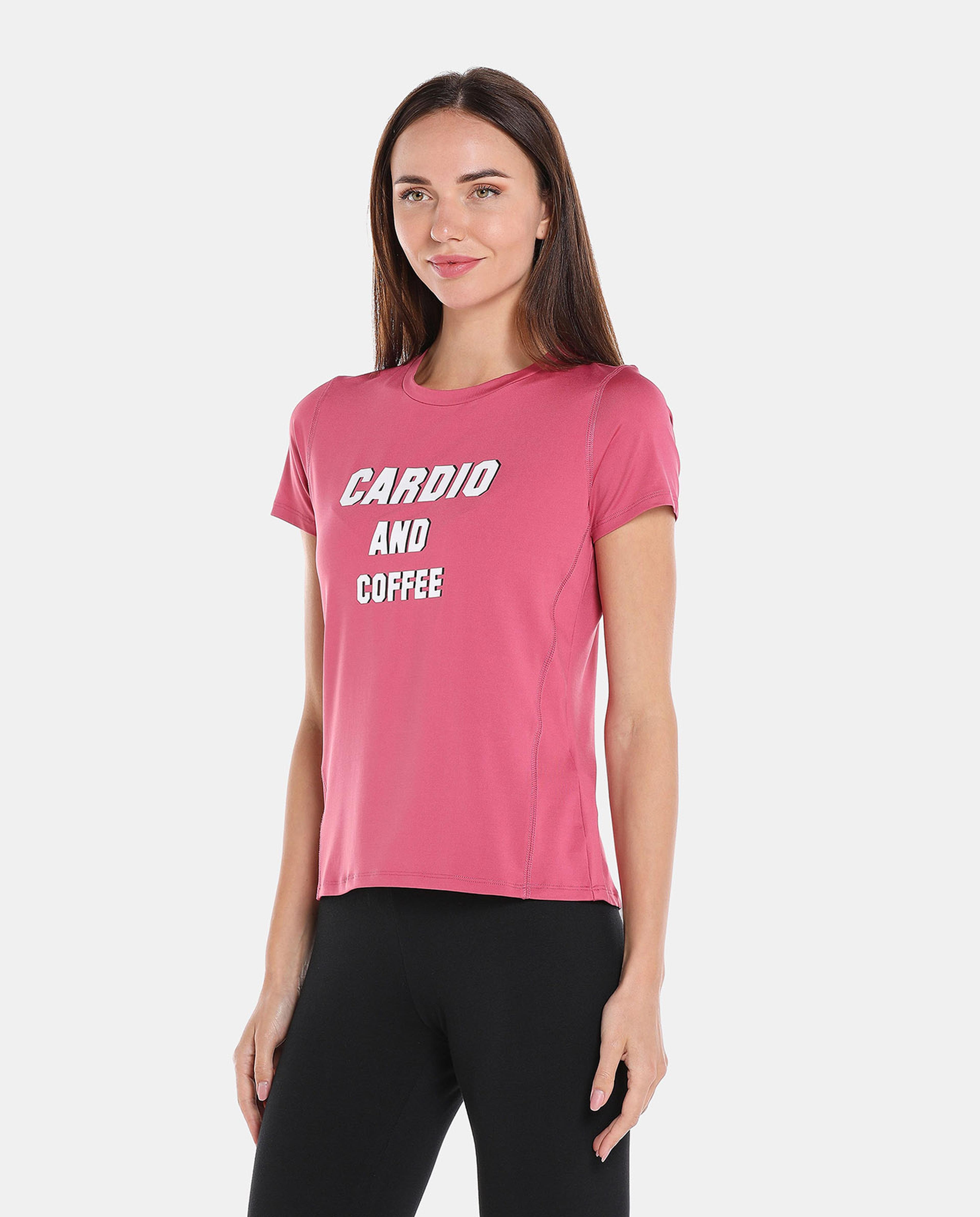 Pink Printed Regular Fit Activewear T-Shirt