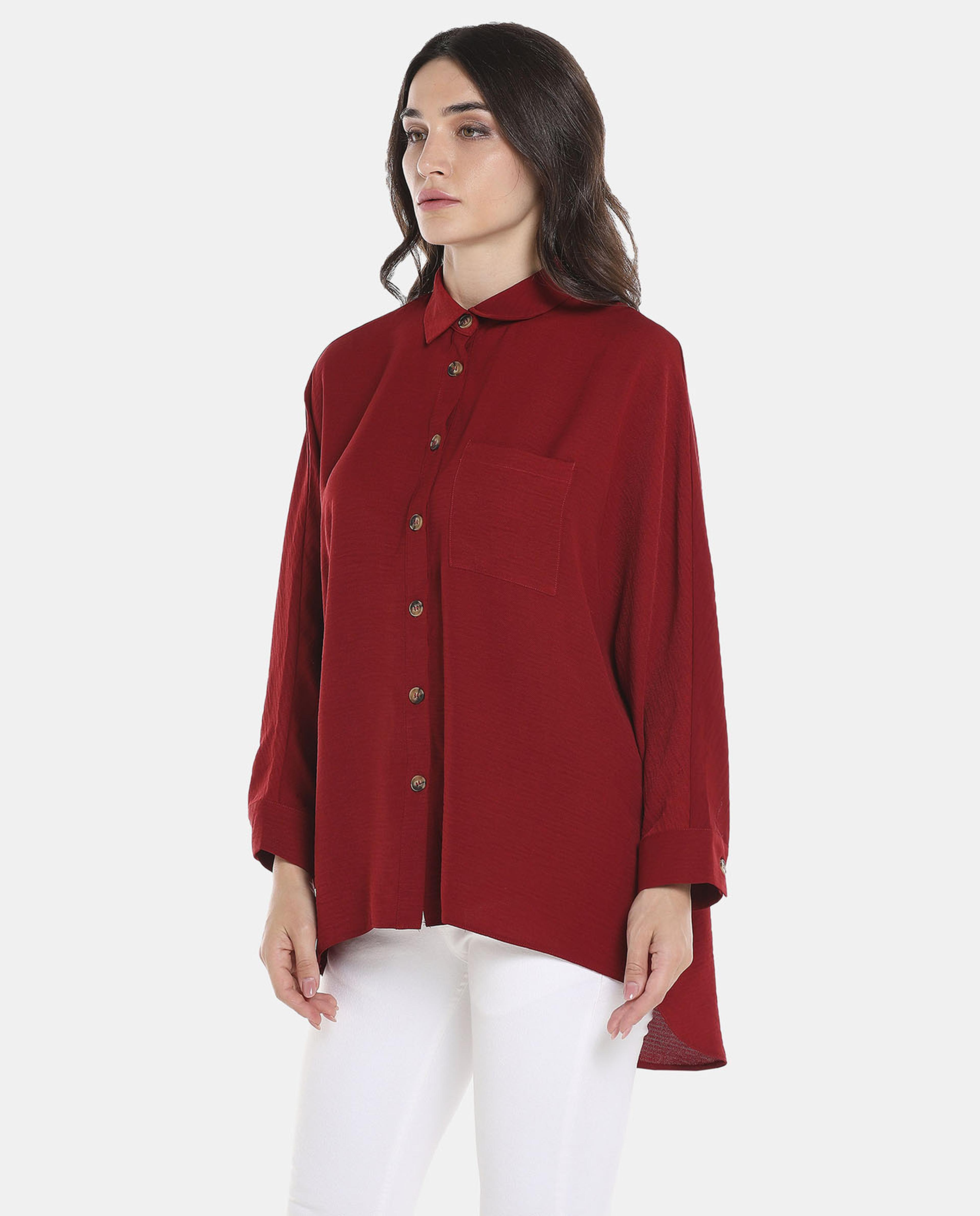 Solid Casual Shirt Style Top