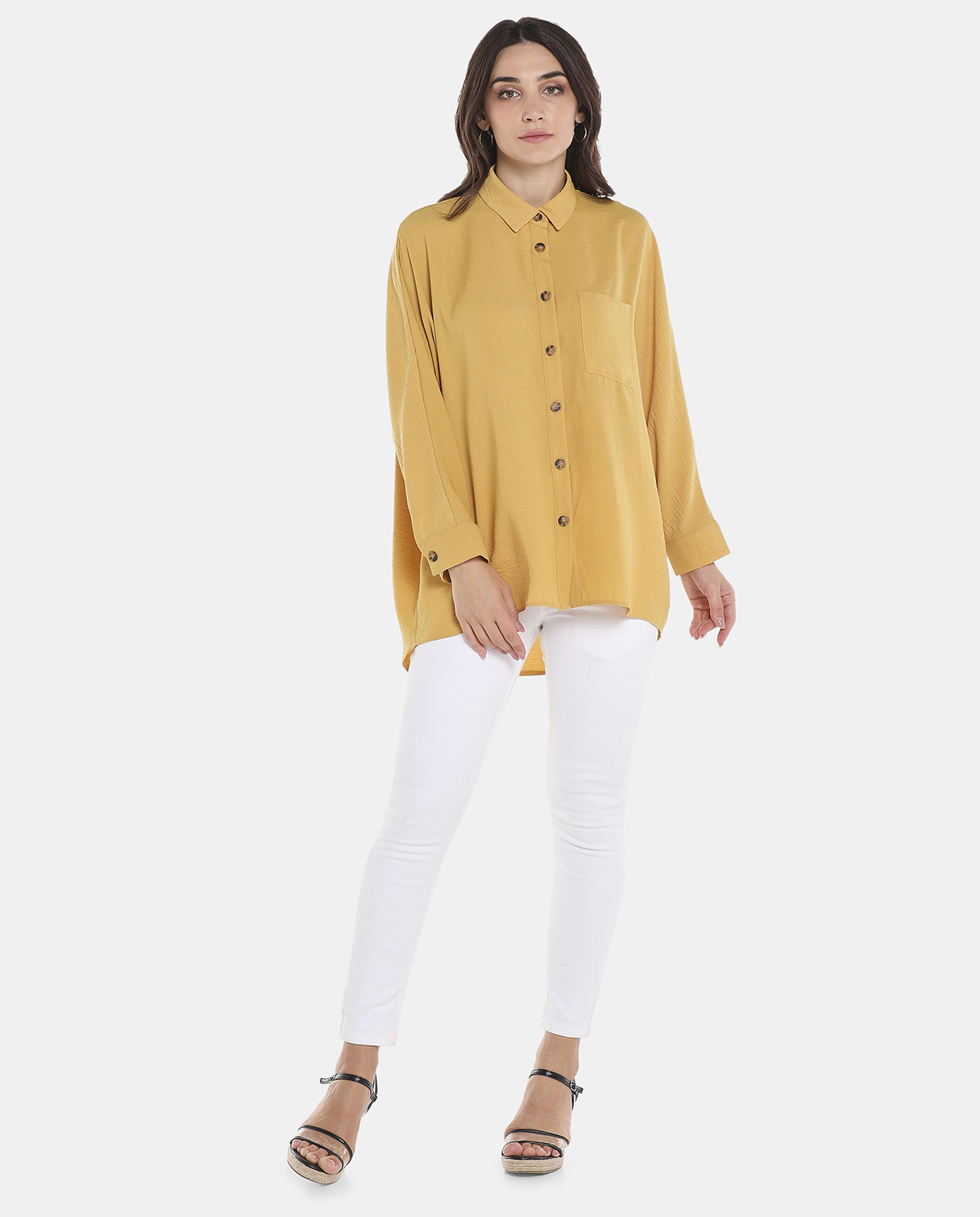 Solid Casual Shirt Style Top