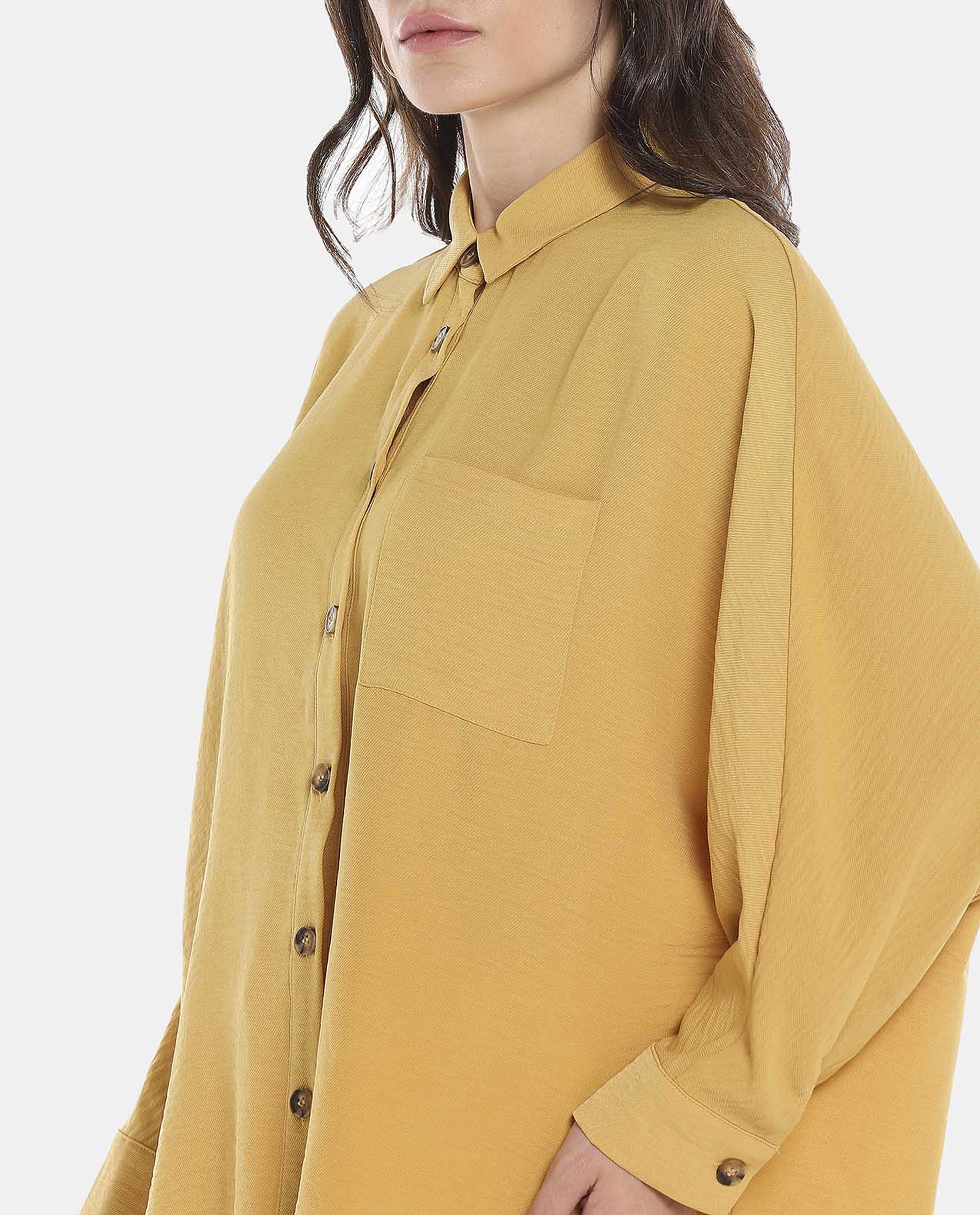 Solid Casual Shirt Style Top