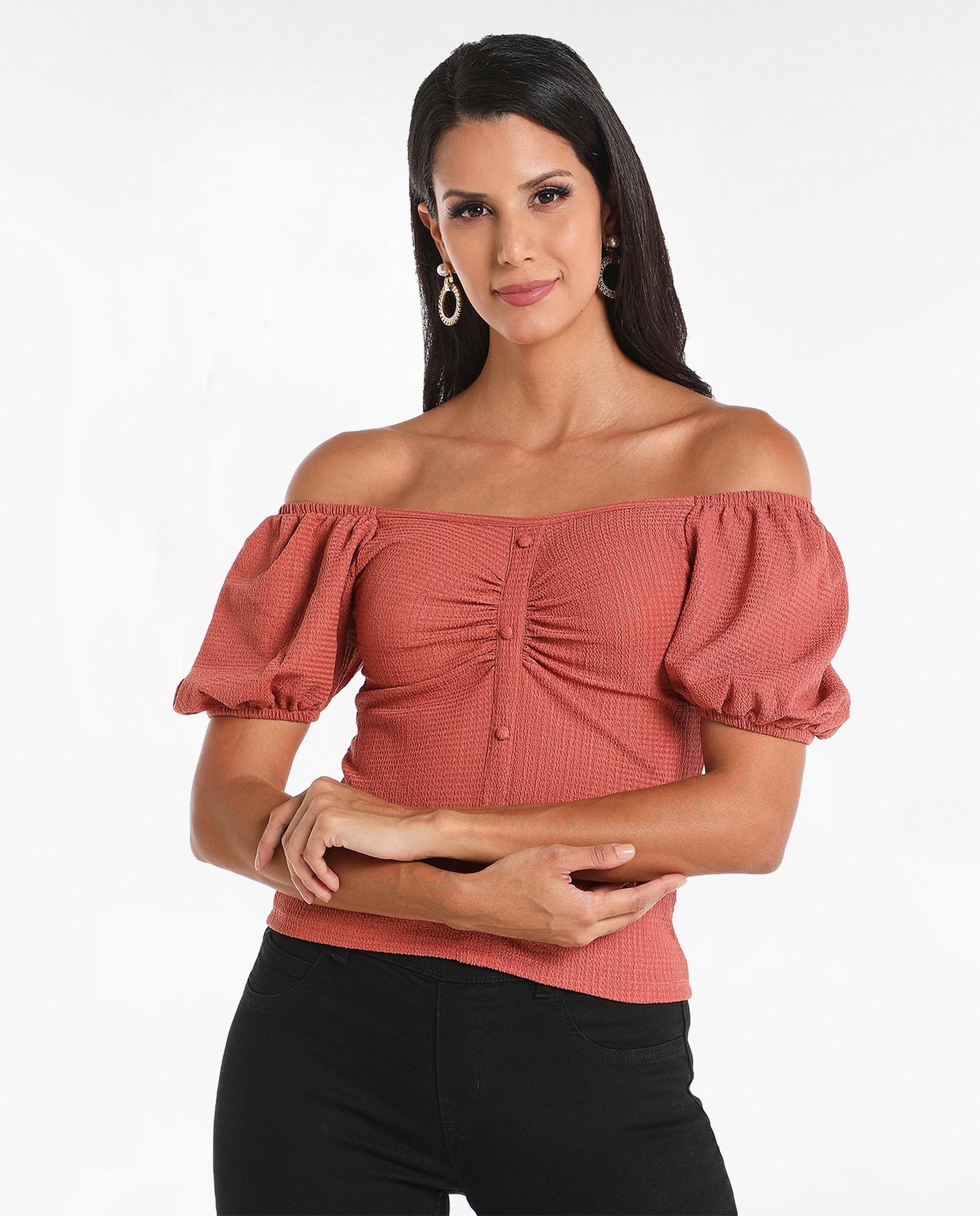 Solid Off Shoulder Bardot Knit Top