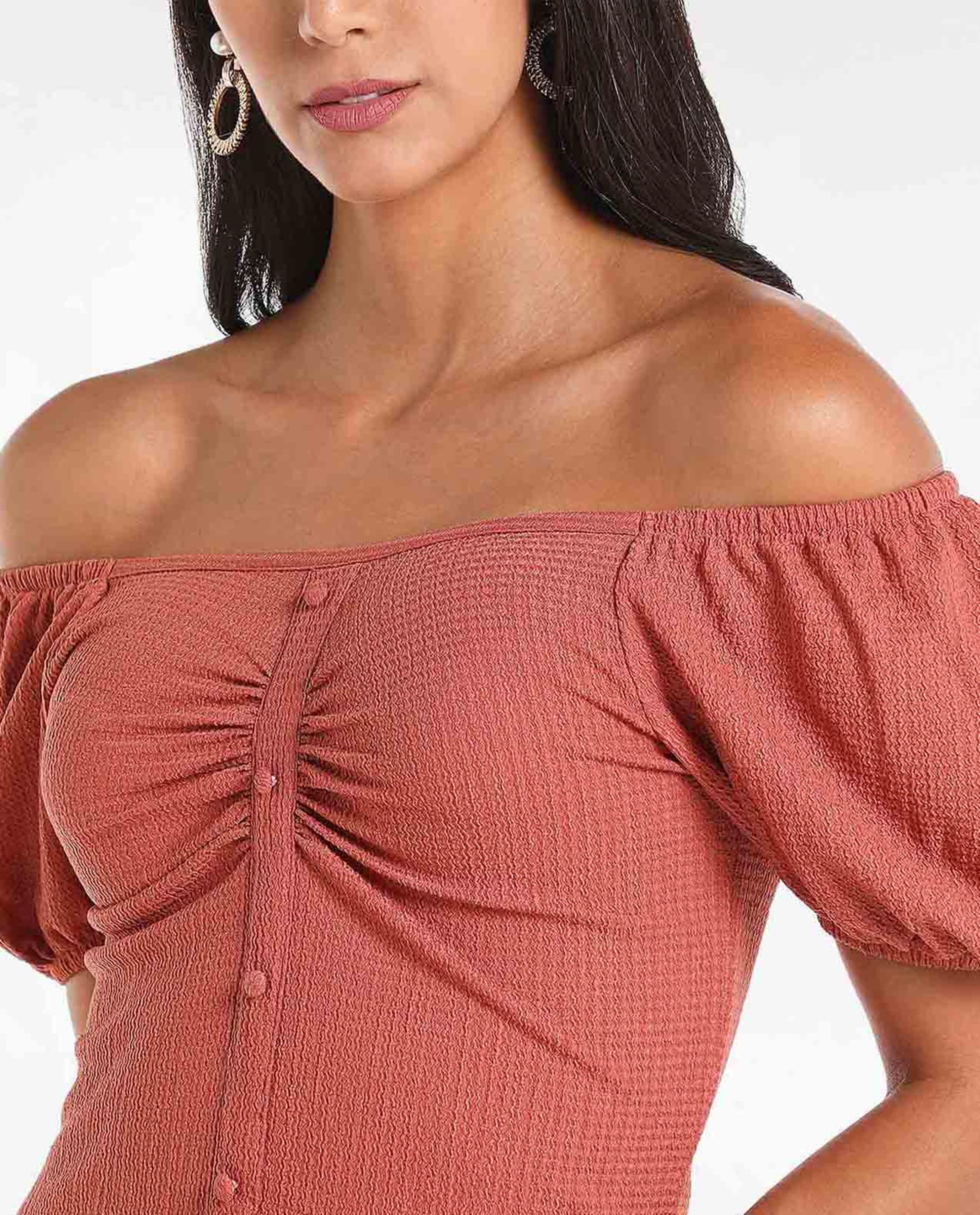 Solid Off Shoulder Bardot Knit Top