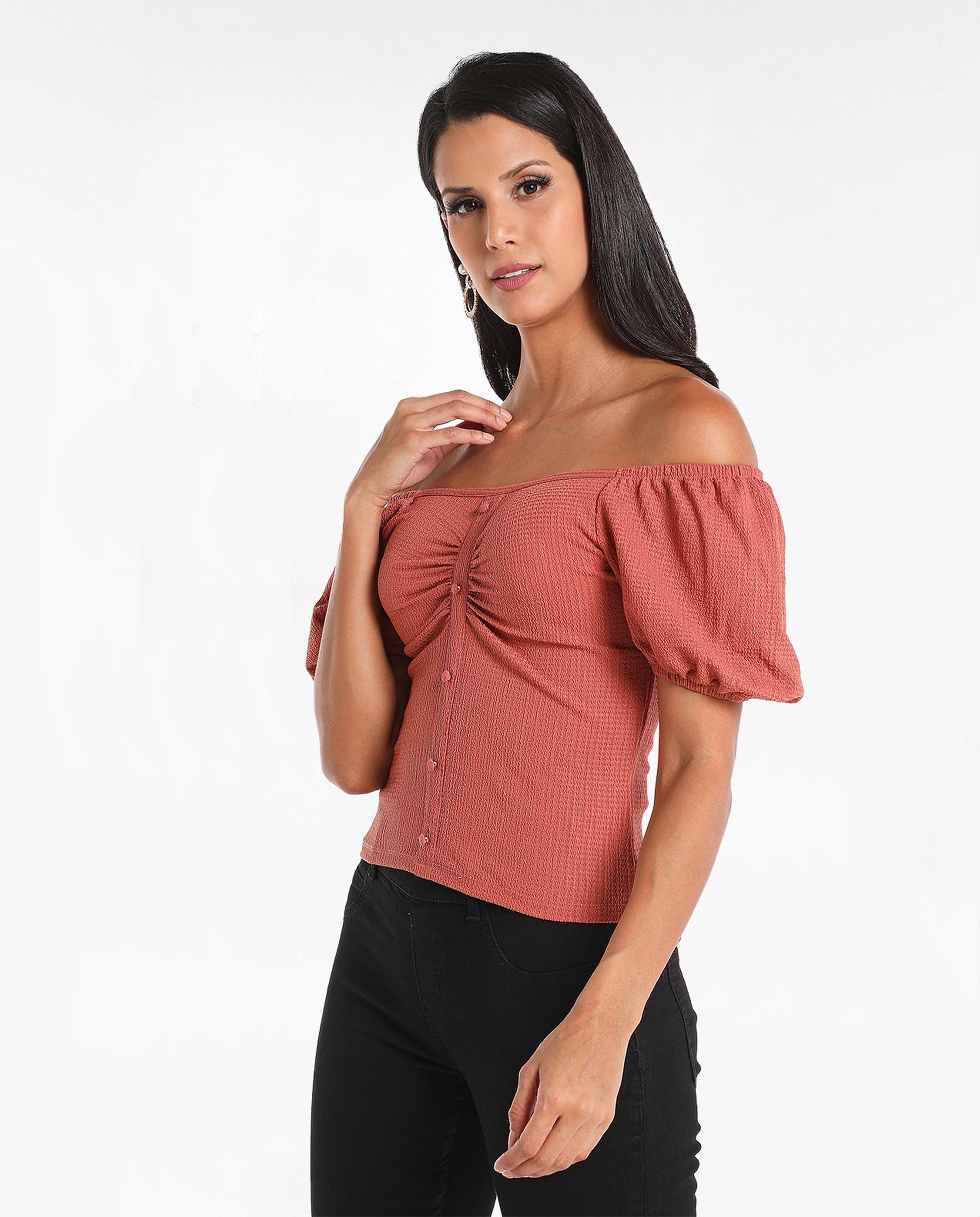 Solid Off Shoulder Bardot Knit Top