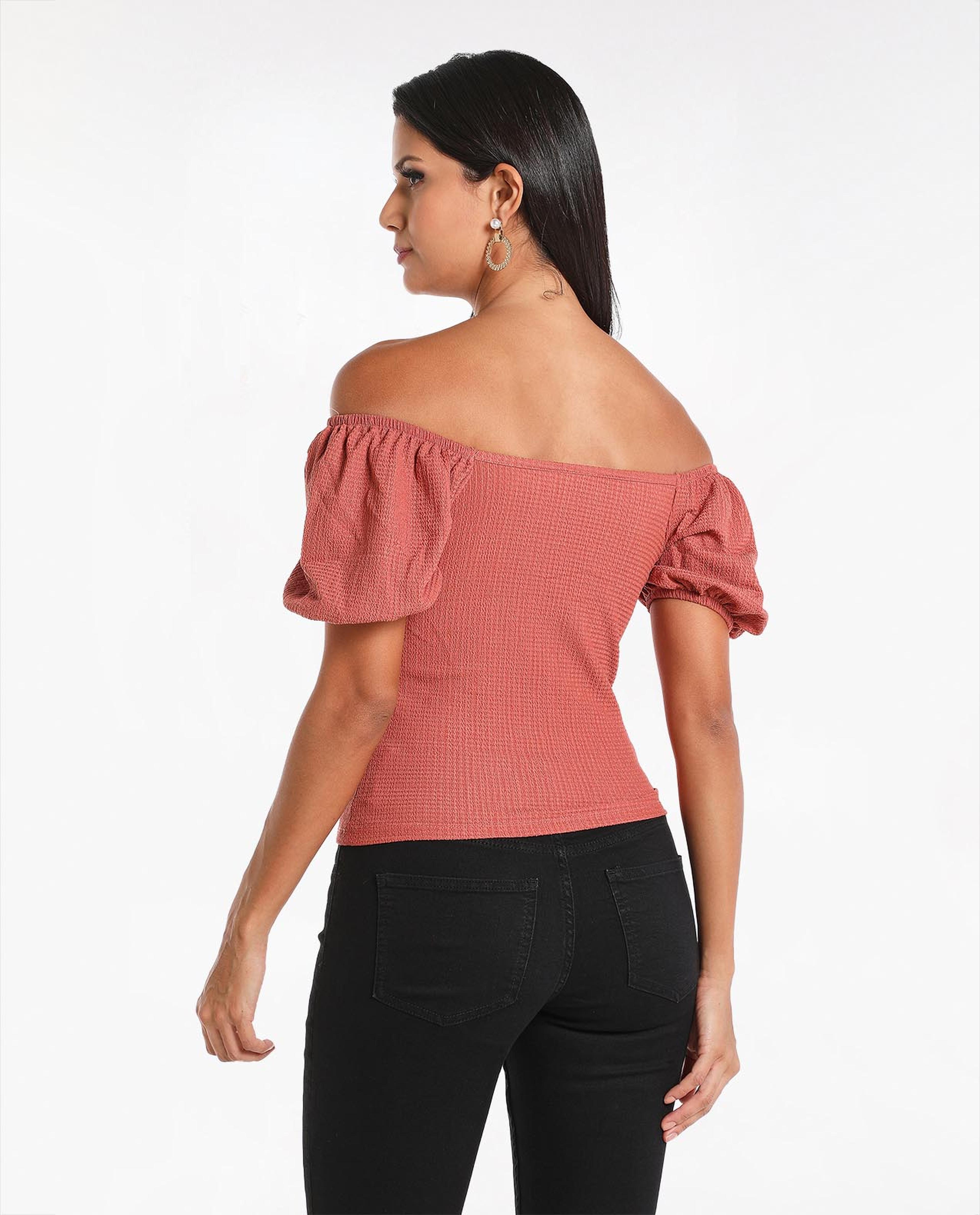 Solid Off Shoulder Bardot Knit Top